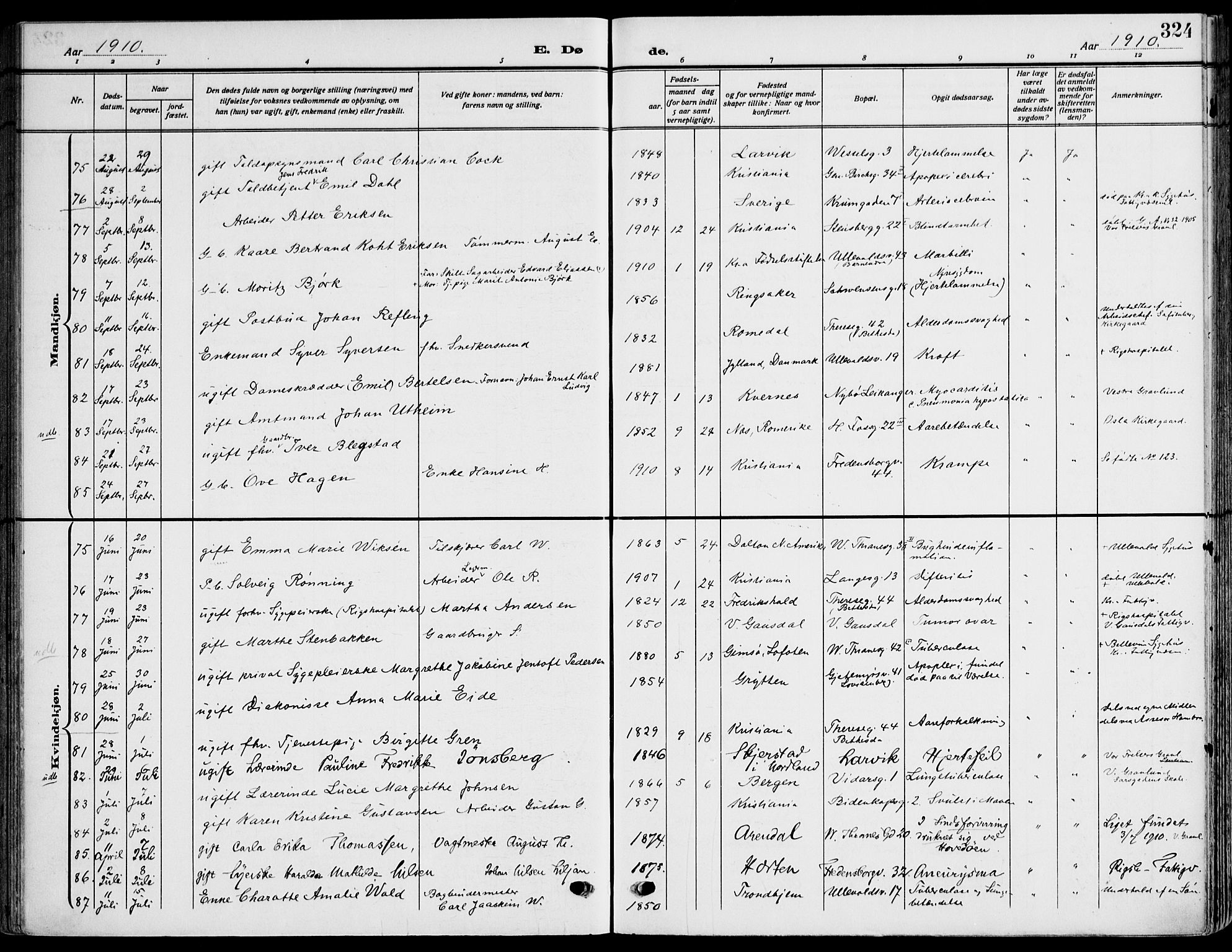 Gamle Aker prestekontor Kirkebøker, AV/SAO-A-10617a/F/L0014: Ministerialbok nr. 14, 1909-1924, s. 324