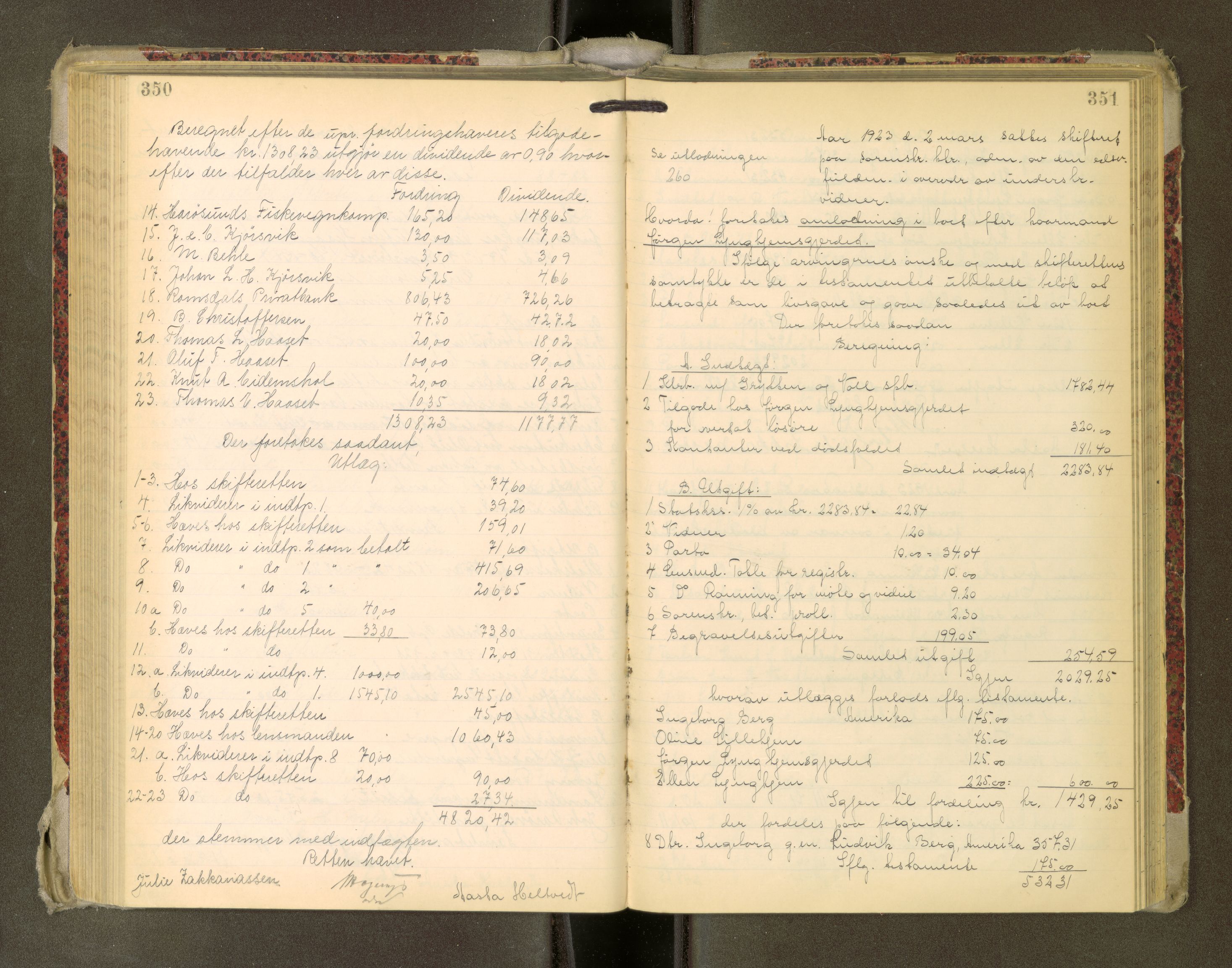 Romsdal sorenskriveri, AV/SAT-A-4149/1/3/3A/L0022: Skifteutlodnings Protokoll, 1920-1924, s. 350-351