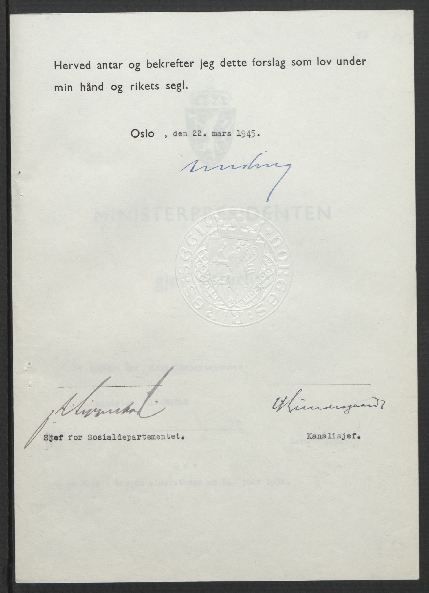 NS-administrasjonen 1940-1945 (Statsrådsekretariatet, de kommisariske statsråder mm), AV/RA-S-4279/D/Db/L0101/0001: -- / Lover og vedtak, 1945, s. 110