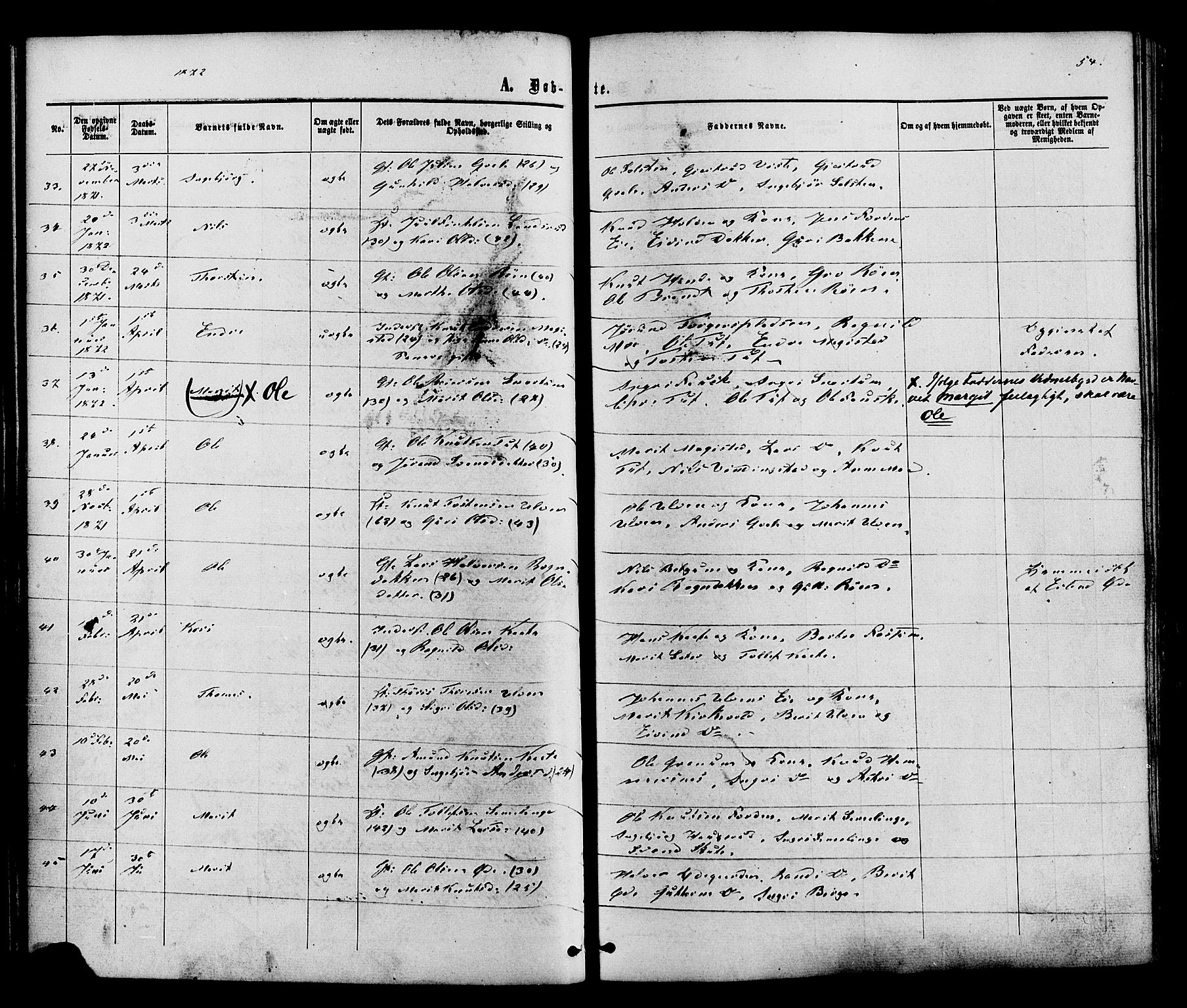 Vestre Slidre prestekontor, AV/SAH-PREST-136/H/Ha/Haa/L0003: Ministerialbok nr. 3, 1865-1880, s. 54