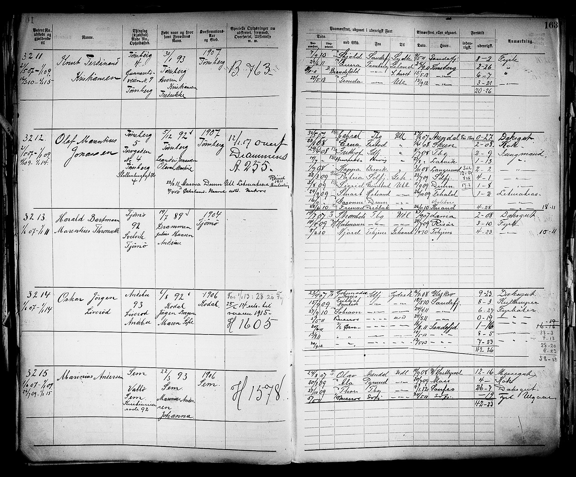 Tønsberg innrulleringskontor, SAKO/A-786/F/Fb/L0005: Annotasjonsrulle Patent nr. 2401-4080, 1904-1910, s. 167