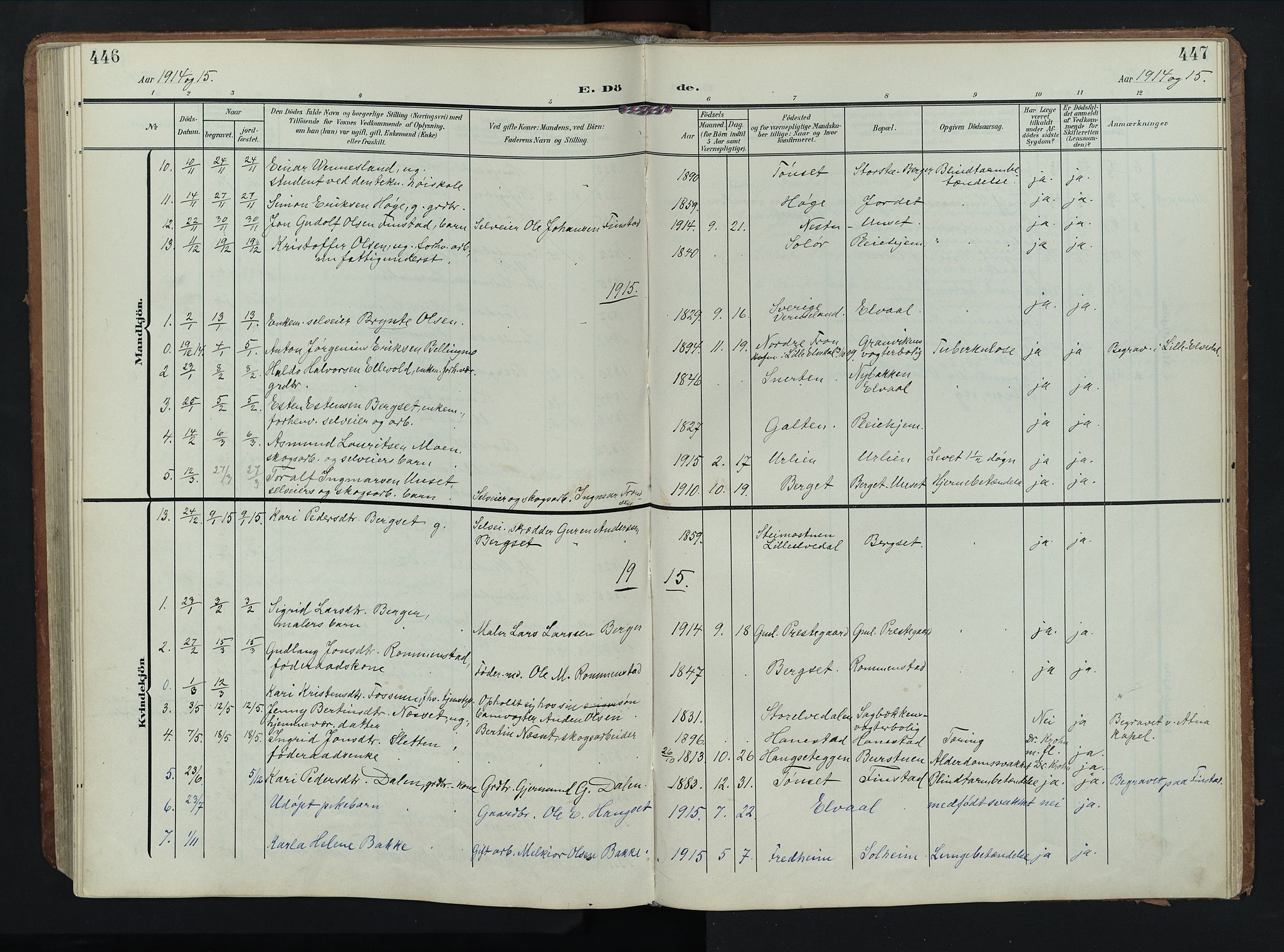 Rendalen prestekontor, AV/SAH-PREST-054/H/Ha/Hab/L0004: Klokkerbok nr. 4, 1904-1946, s. 446-447