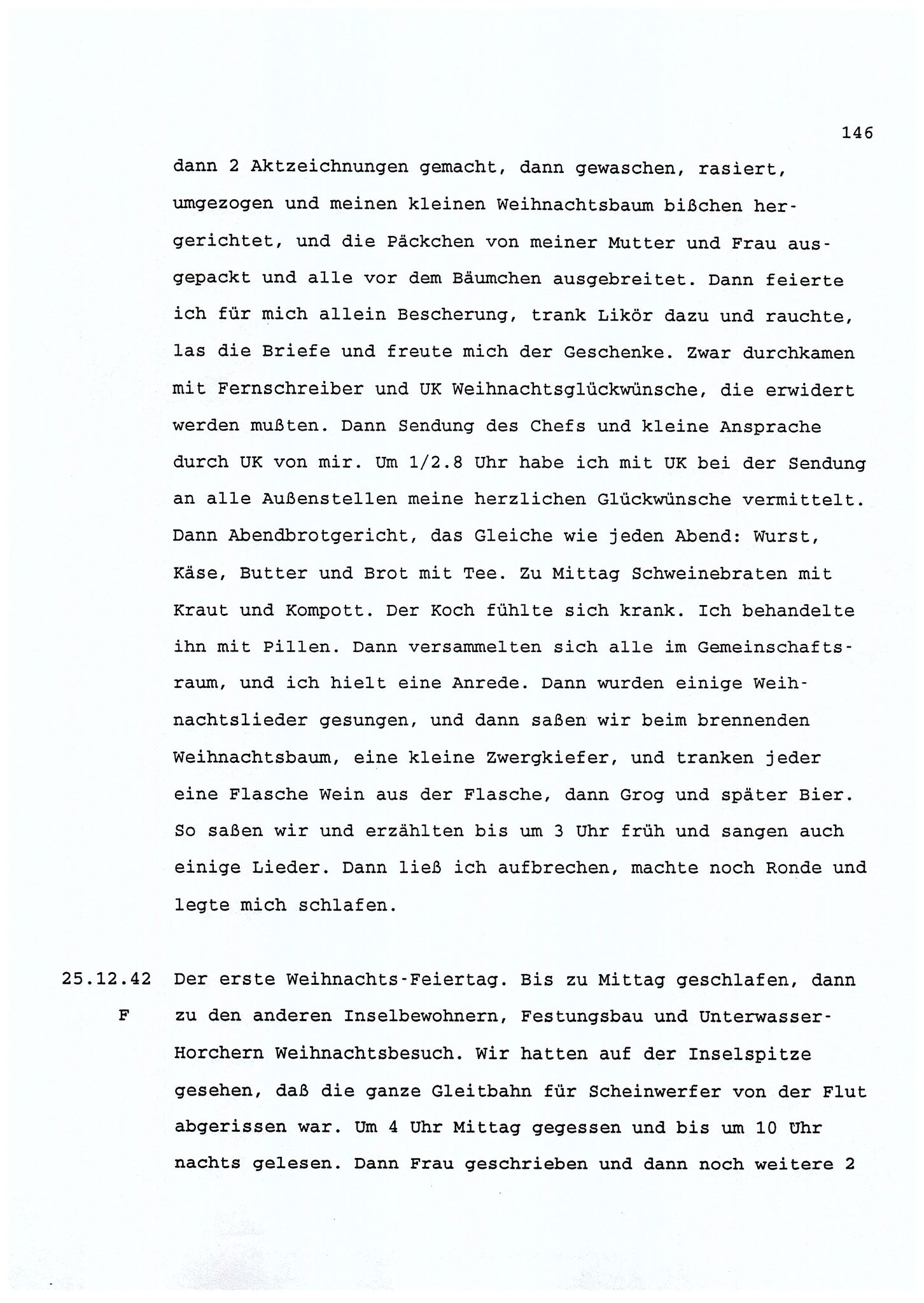 Dagbokopptegnelser av en tysk marineoffiser stasjonert i Norge , FMFB/A-1160/F/L0001: Dagbokopptegnelser av en tysk marineoffiser stasjonert i Norge, 1941-1944, s. 146