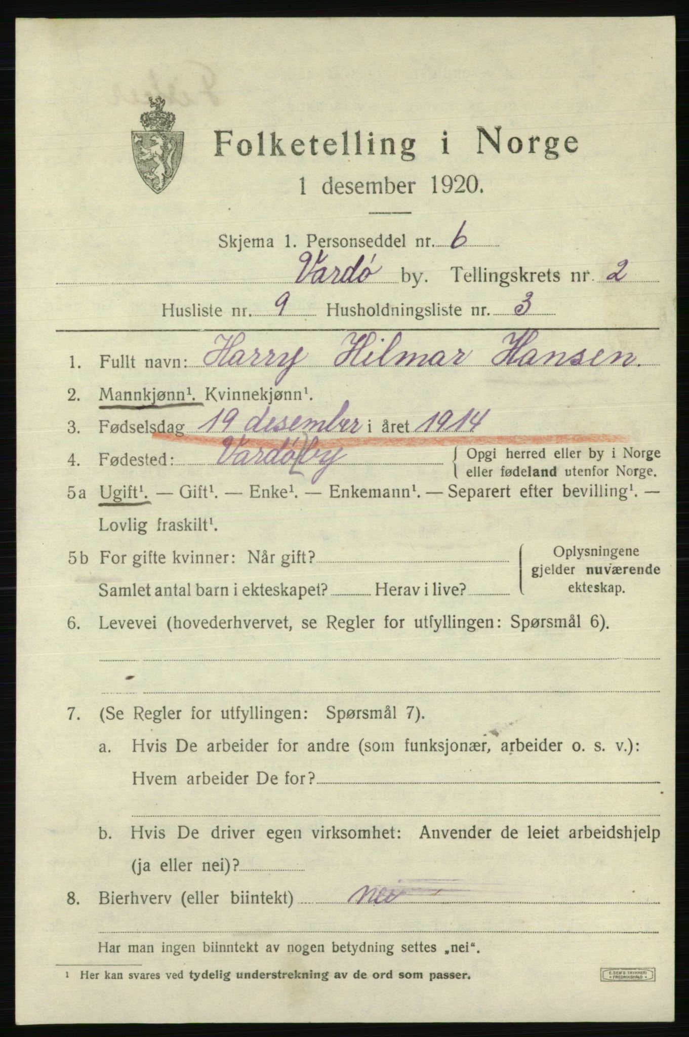 SATØ, Folketelling 1920 for 2002 Vardø kjøpstad, 1920, s. 5872