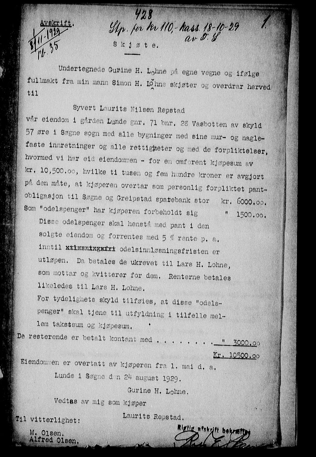 Torridal sorenskriveri, SAK/1221-0012/G/Gb/Gba/L0036: Pantebok nr. 35, 1929-1930, s. 1