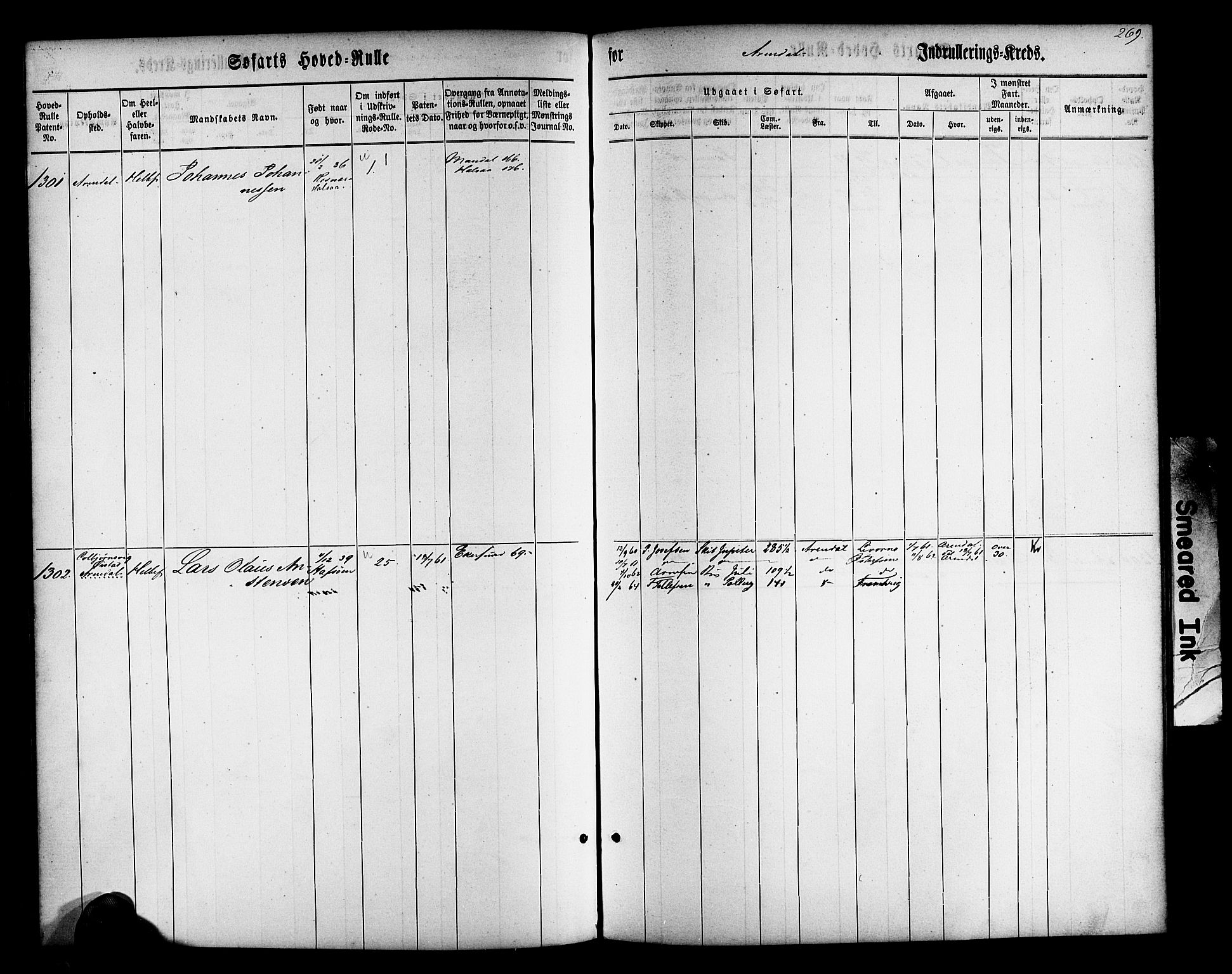 Arendal mønstringskrets, SAK/2031-0012/F/Fb/L0009: Hovedrulle nr 767-1532, S-7, 1857-1864, s. 271