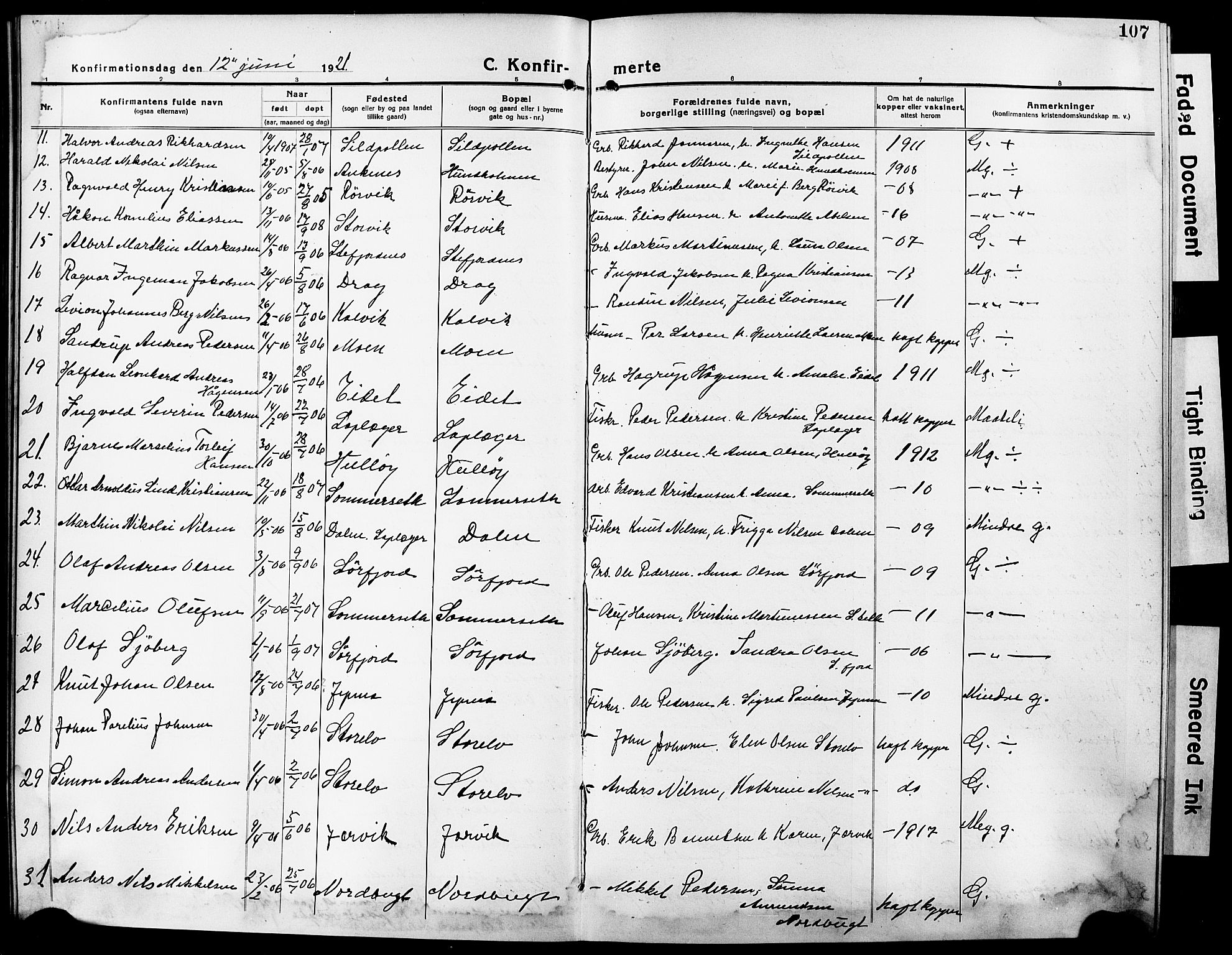Ministerialprotokoller, klokkerbøker og fødselsregistre - Nordland, AV/SAT-A-1459/861/L0878: Klokkerbok nr. 861C04, 1917-1928, s. 107