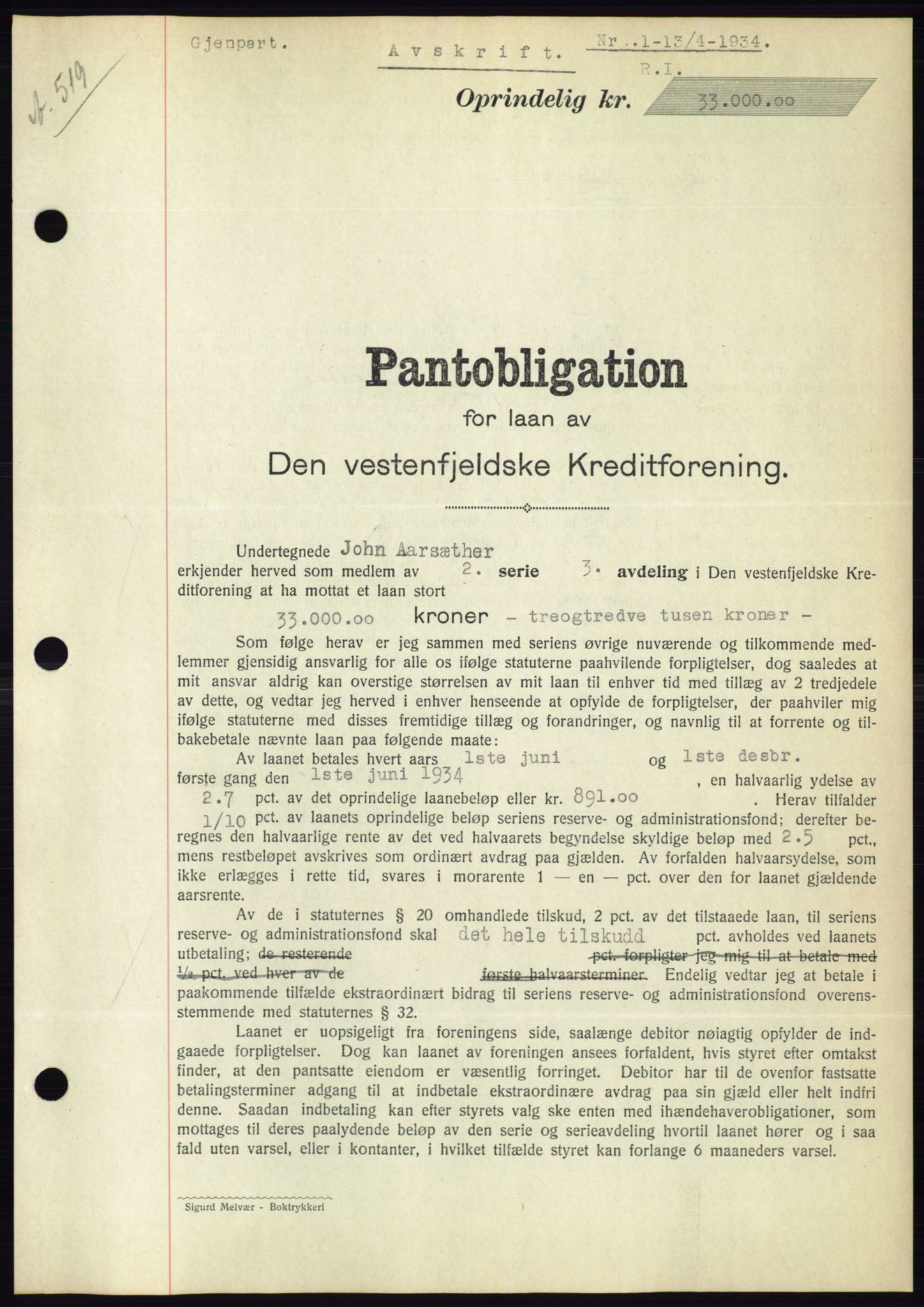 Ålesund byfogd, AV/SAT-A-4384: Pantebok nr. 31, 1933-1934, Tingl.dato: 13.04.1934