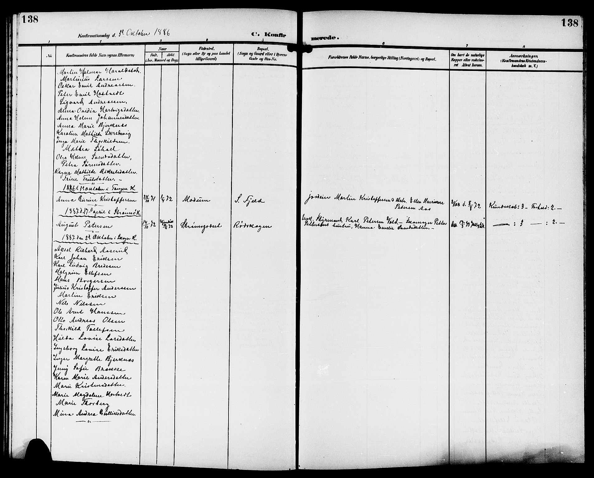 Strømsgodset kirkebøker, SAKO/A-324/G/Ga/L0002: Klokkerbok nr. 2, 1885-1910, s. 138