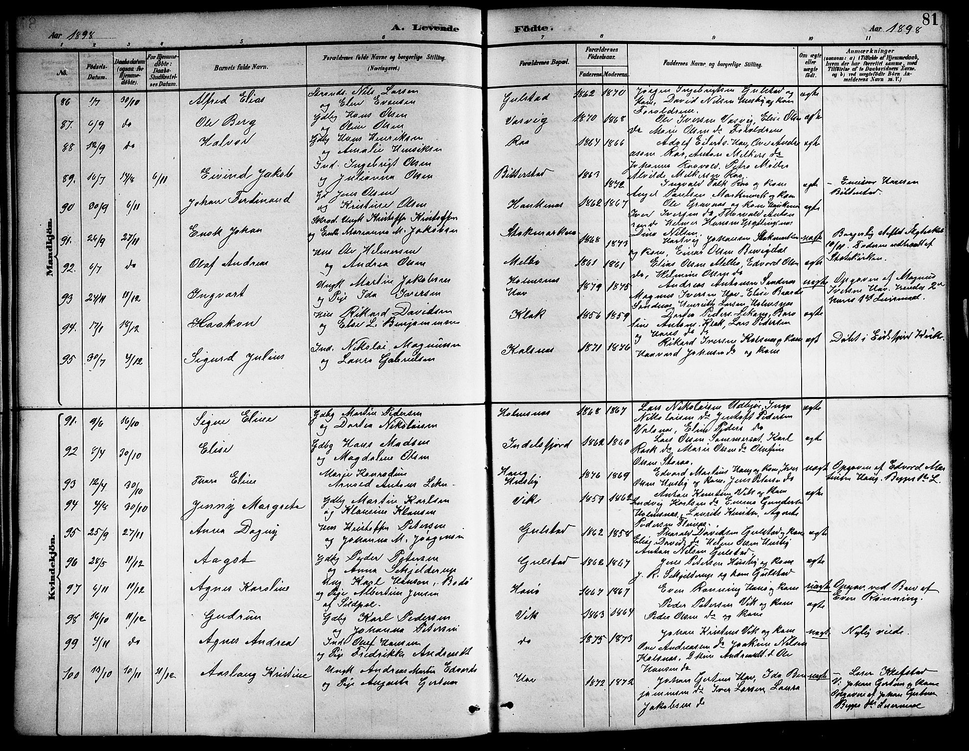 Ministerialprotokoller, klokkerbøker og fødselsregistre - Nordland, AV/SAT-A-1459/888/L1268: Klokkerbok nr. 888C06, 1891-1908, s. 81