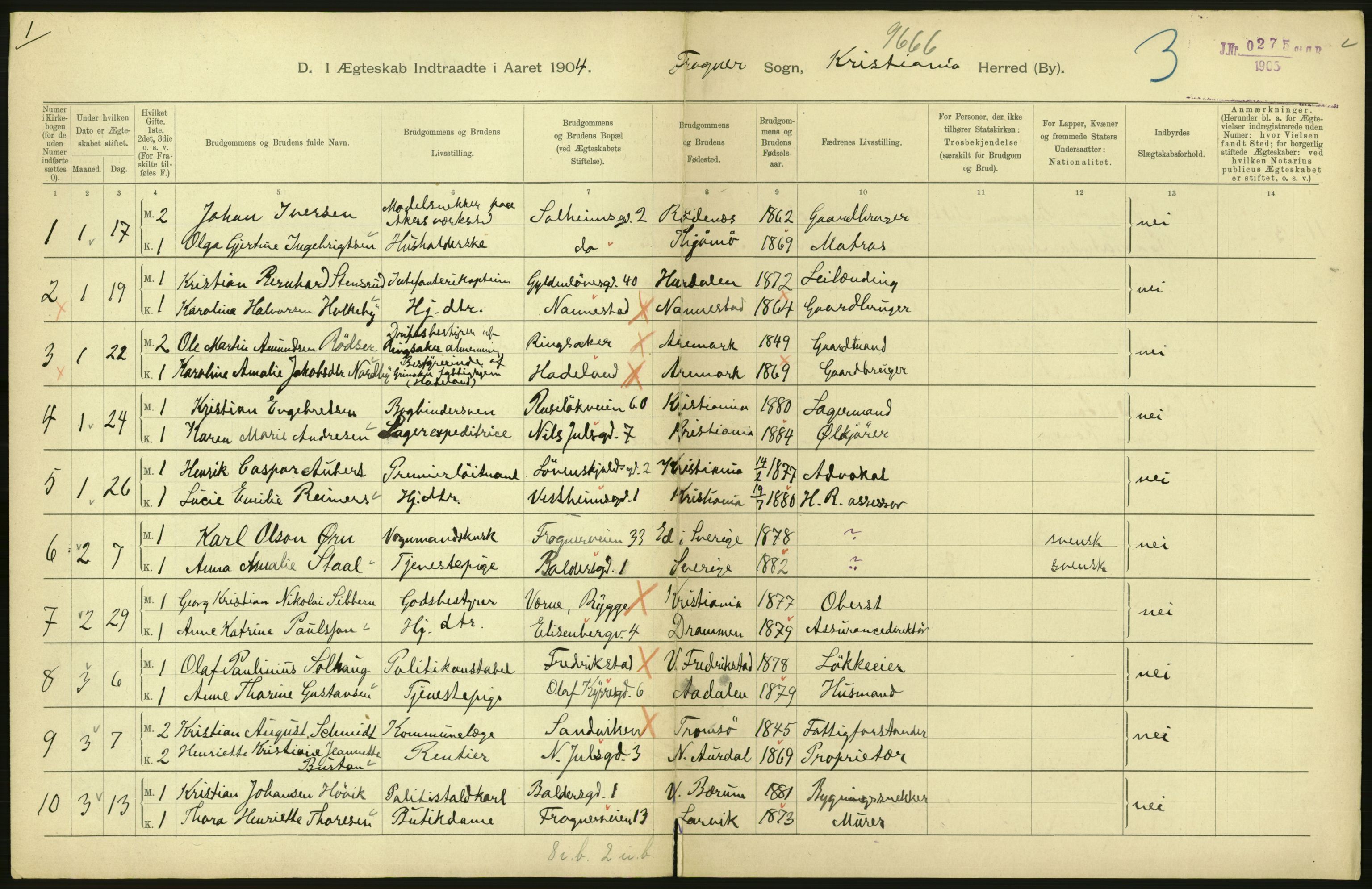 Statistisk sentralbyrå, Sosiodemografiske emner, Befolkning, RA/S-2228/D/Df/Dfa/Dfab/L0004: Kristiania: Gifte, døde, 1904, s. 226