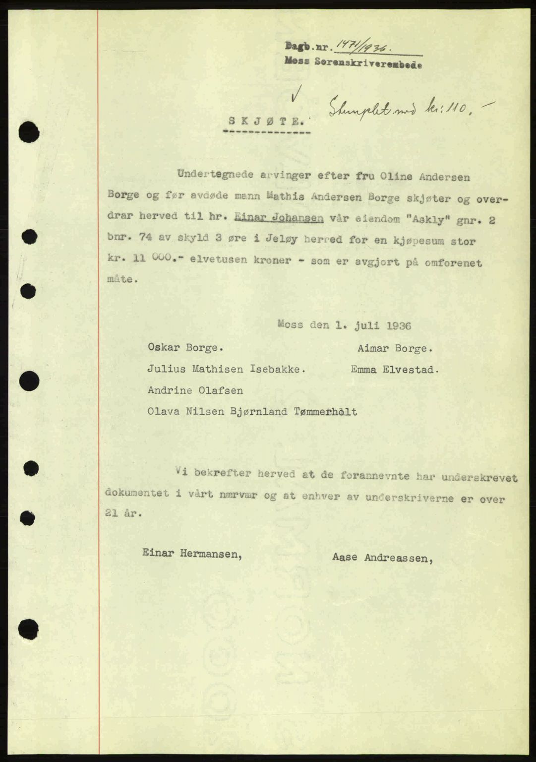 Moss sorenskriveri, SAO/A-10168: Pantebok nr. A1, 1936-1936, Dagboknr: 1471/1936