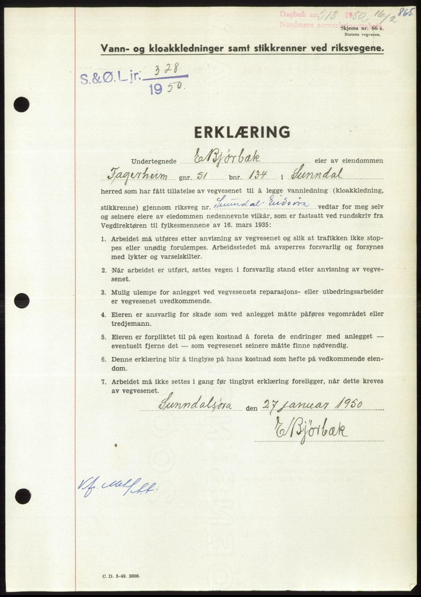 Nordmøre sorenskriveri, SAT/A-4132/1/2/2Ca: Pantebok nr. B103, 1949-1950, Dagboknr: 513/1950