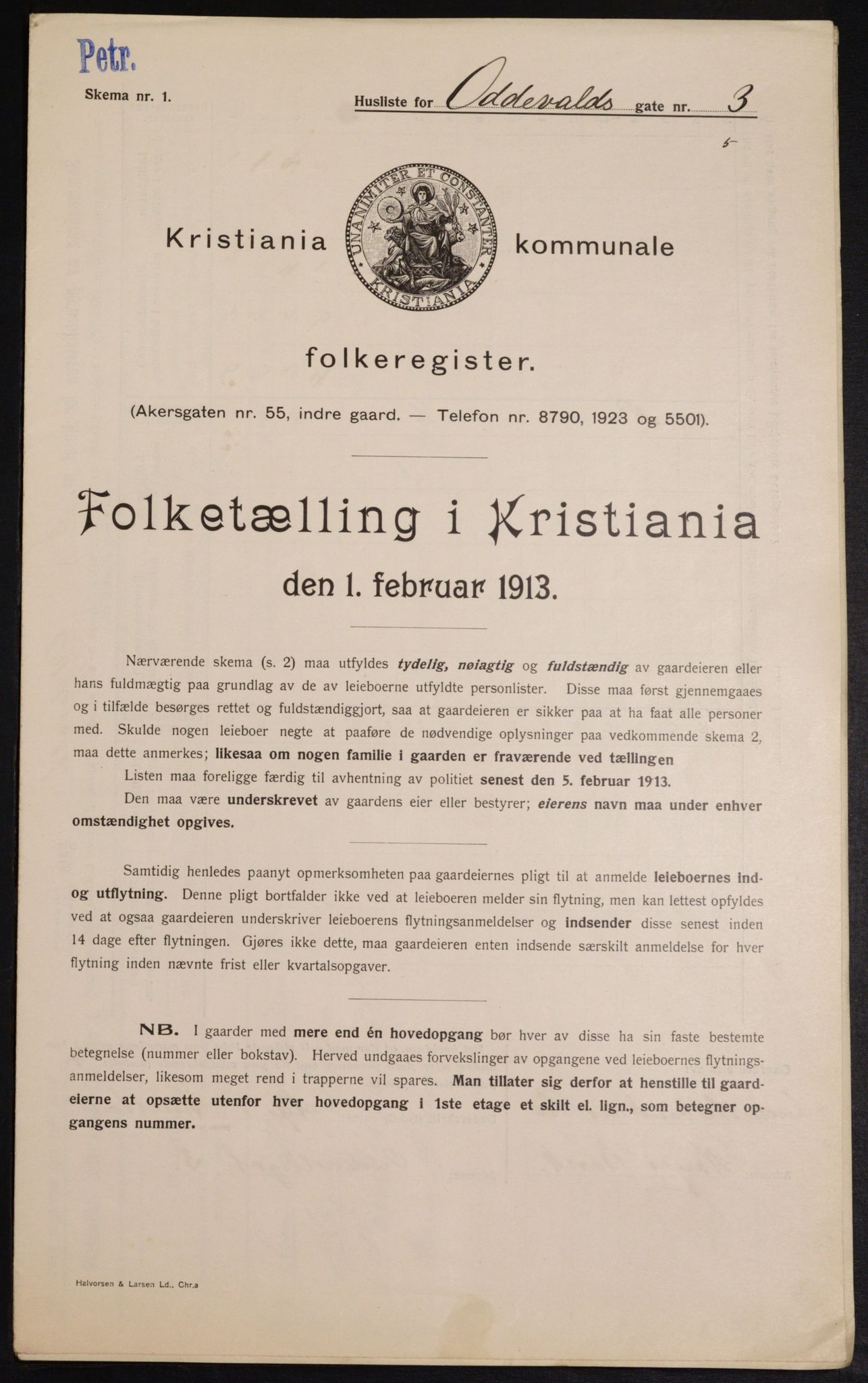 OBA, Kommunal folketelling 1.2.1913 for Kristiania, 1913, s. 74562