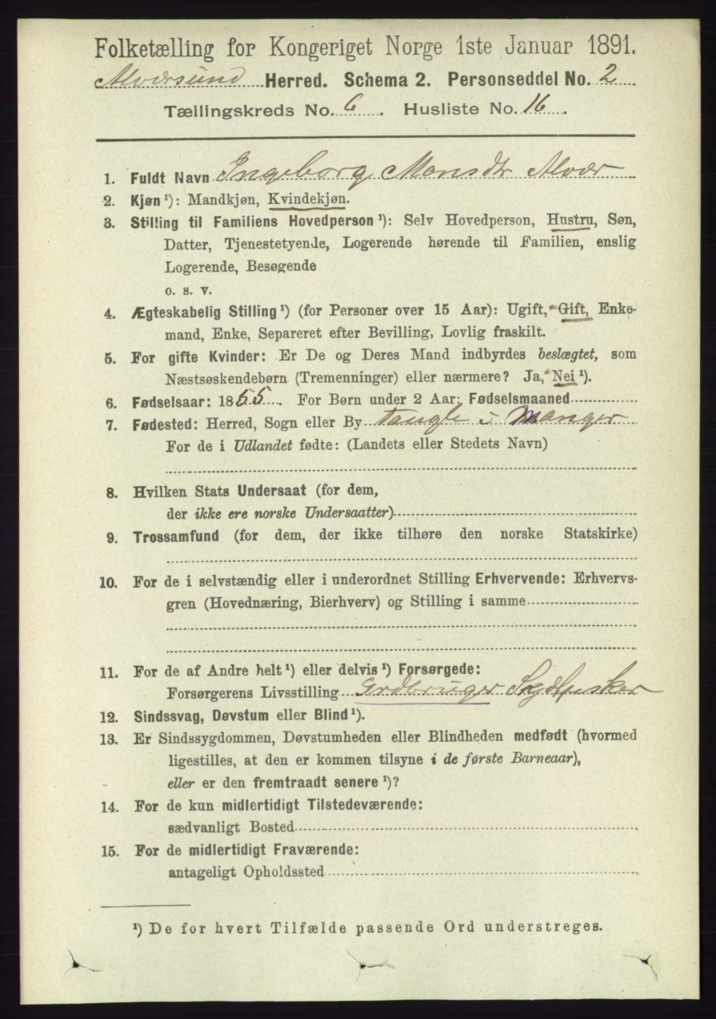 RA, Folketelling 1891 for 1257 Alversund herred, 1891, s. 2156