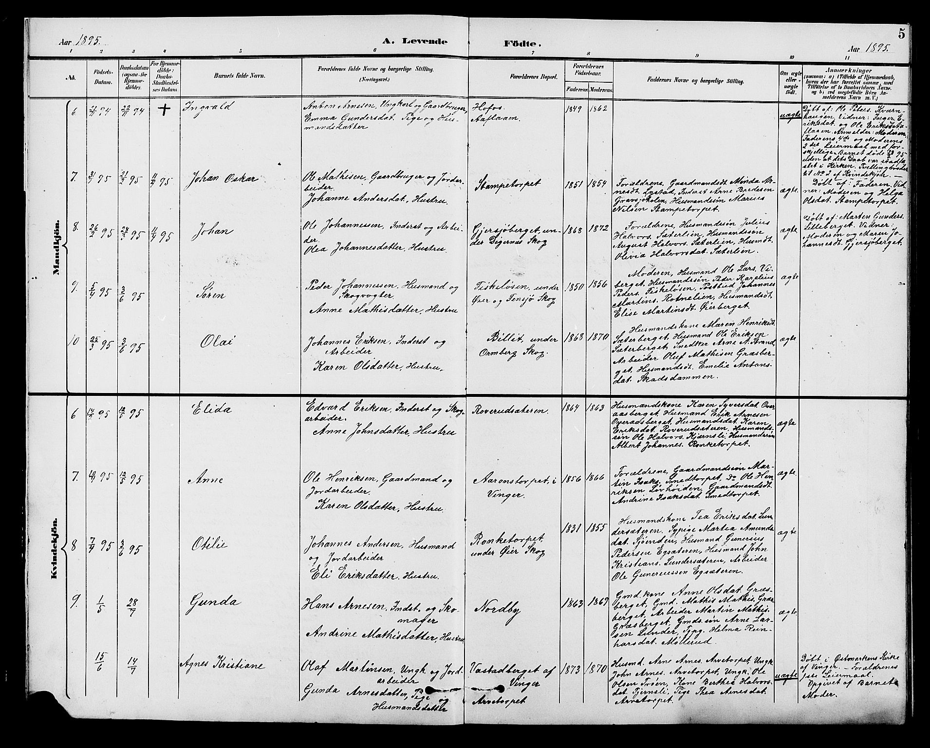 Brandval prestekontor, AV/SAH-PREST-034/H/Ha/Hab/L0001: Klokkerbok nr. 1, 1895-1910, s. 5