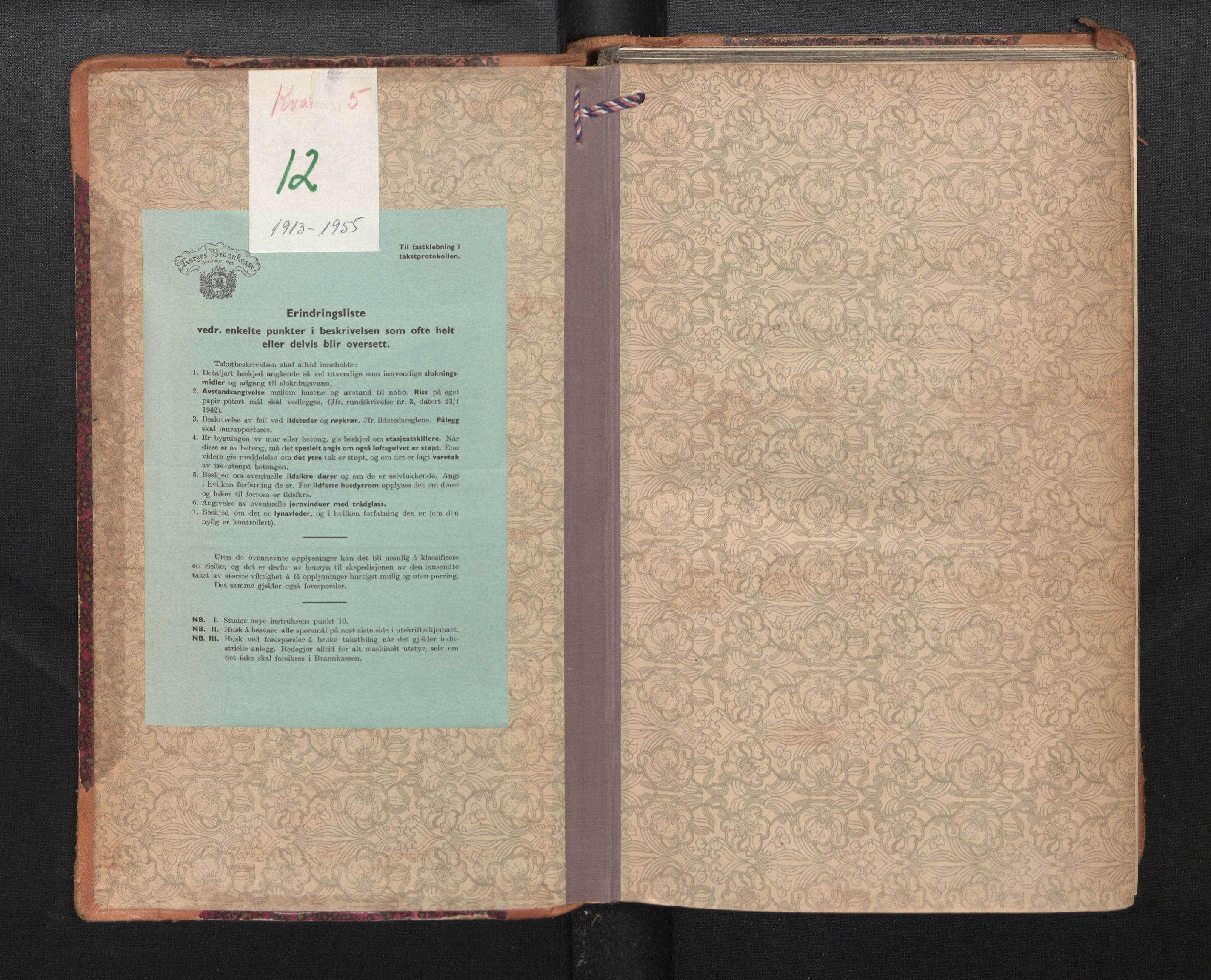 Lensmannen i Kvam, SAB/A-33201/0012/L0006: Branntakstprotokoll, skjematakst, 1913-1955