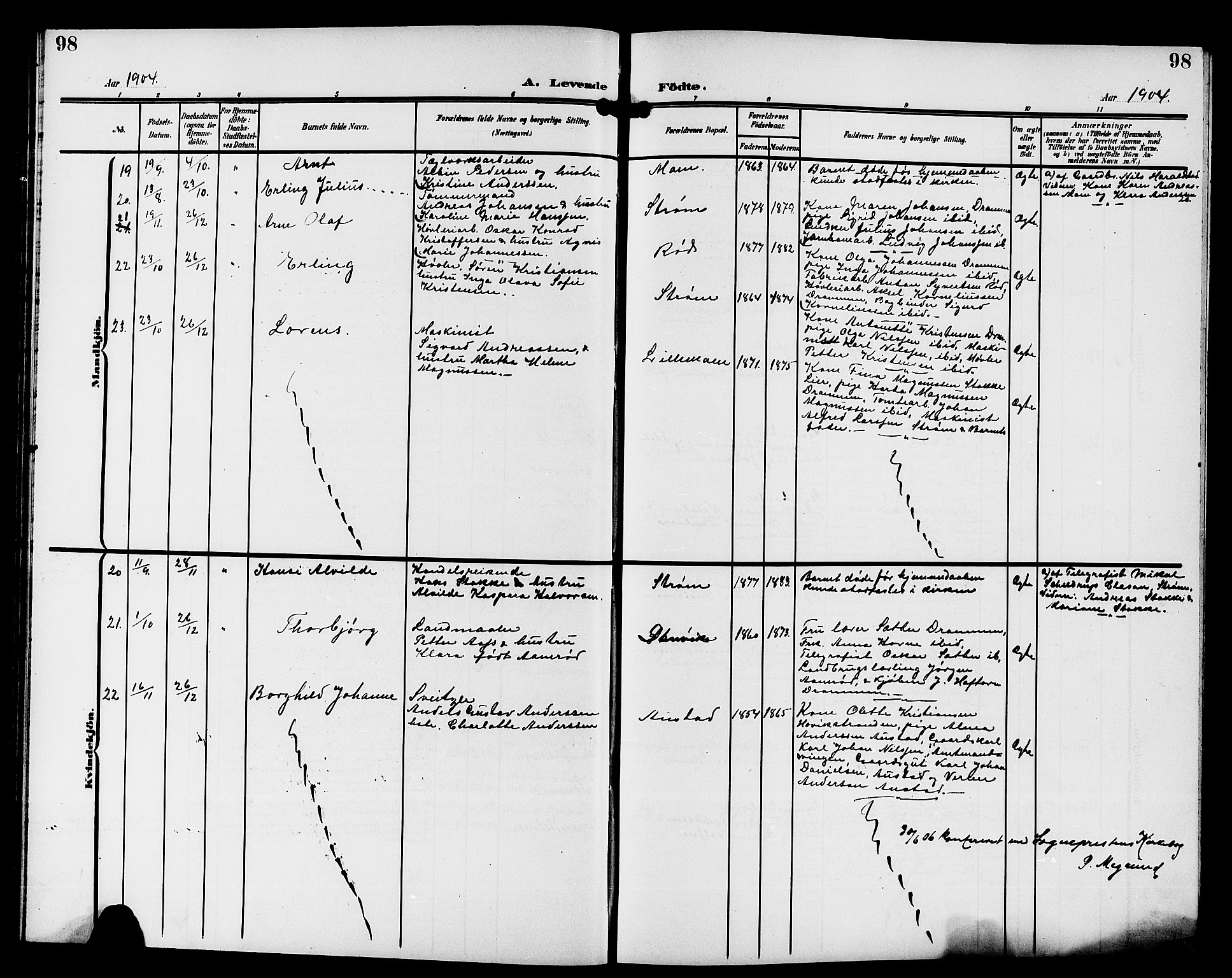 Strømsgodset kirkebøker, AV/SAKO-A-324/G/Ga/L0002: Klokkerbok nr. 2, 1885-1910, s. 98