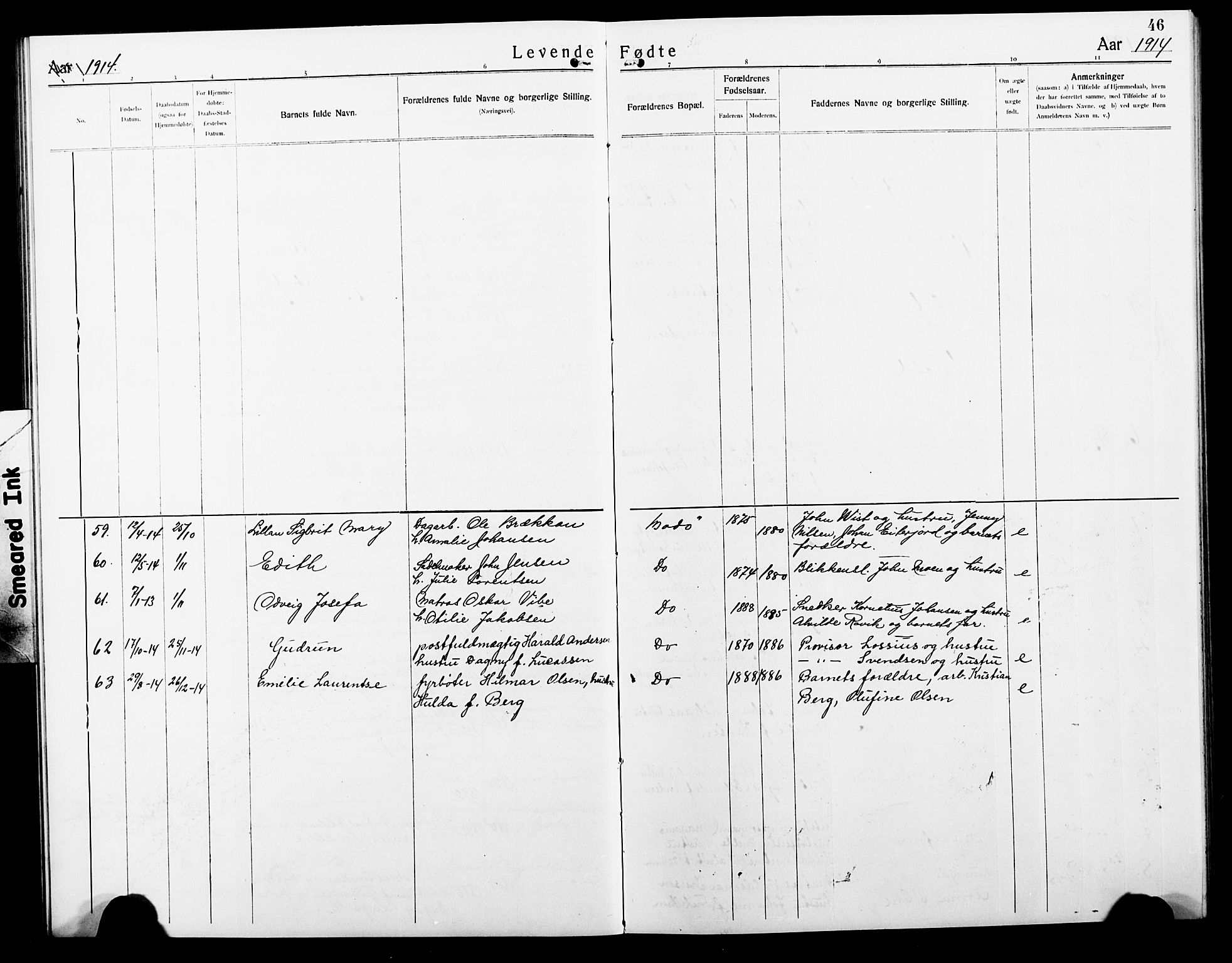 Ministerialprotokoller, klokkerbøker og fødselsregistre - Nordland, AV/SAT-A-1459/801/L0034: Klokkerbok nr. 801C09, 1910-1922, s. 46