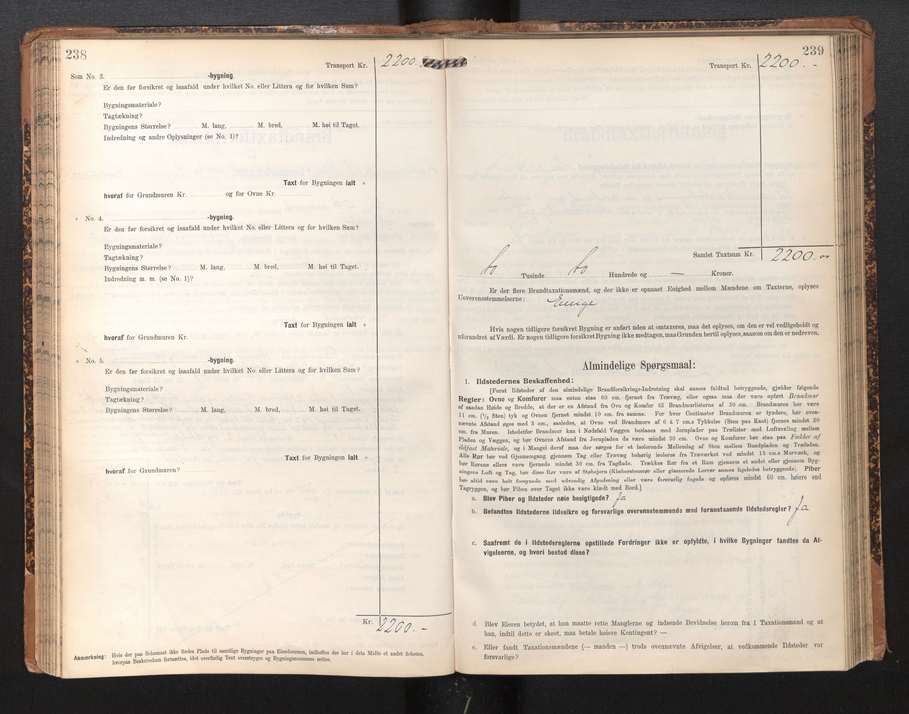 Lensmannen i Leikanger, SAB/A-29201/0012/L0005: Branntakstprotokoll, skjematakst, 1907-1917, s. 238-239