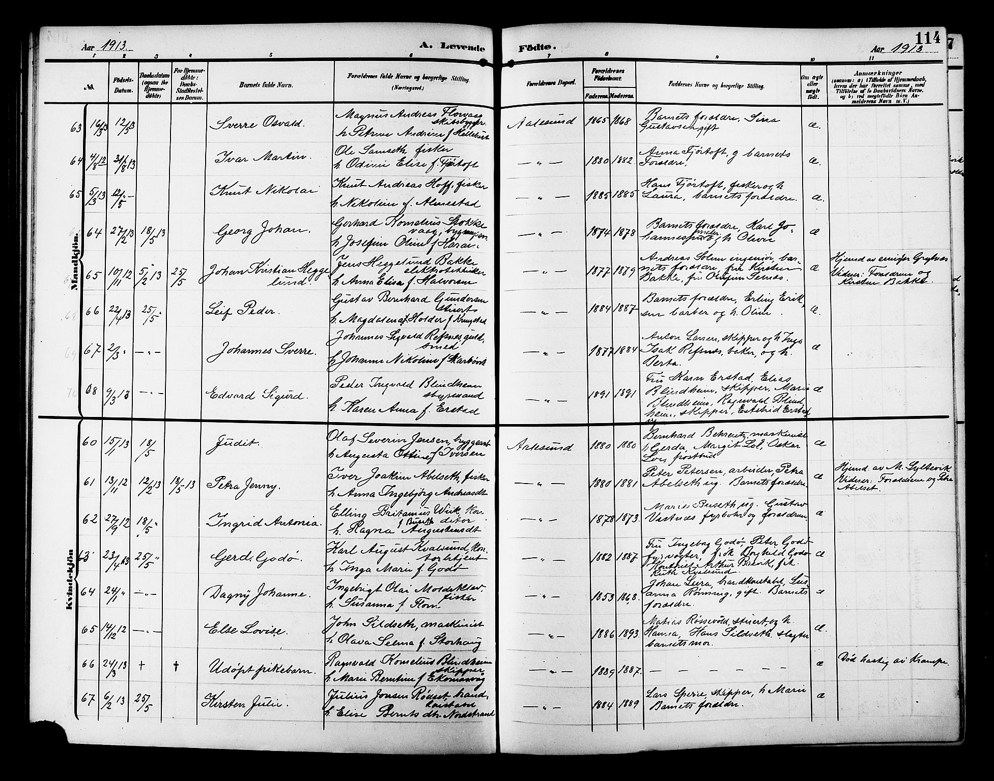 Ministerialprotokoller, klokkerbøker og fødselsregistre - Møre og Romsdal, AV/SAT-A-1454/529/L0471: Klokkerbok nr. 529C08, 1909-1921, s. 114