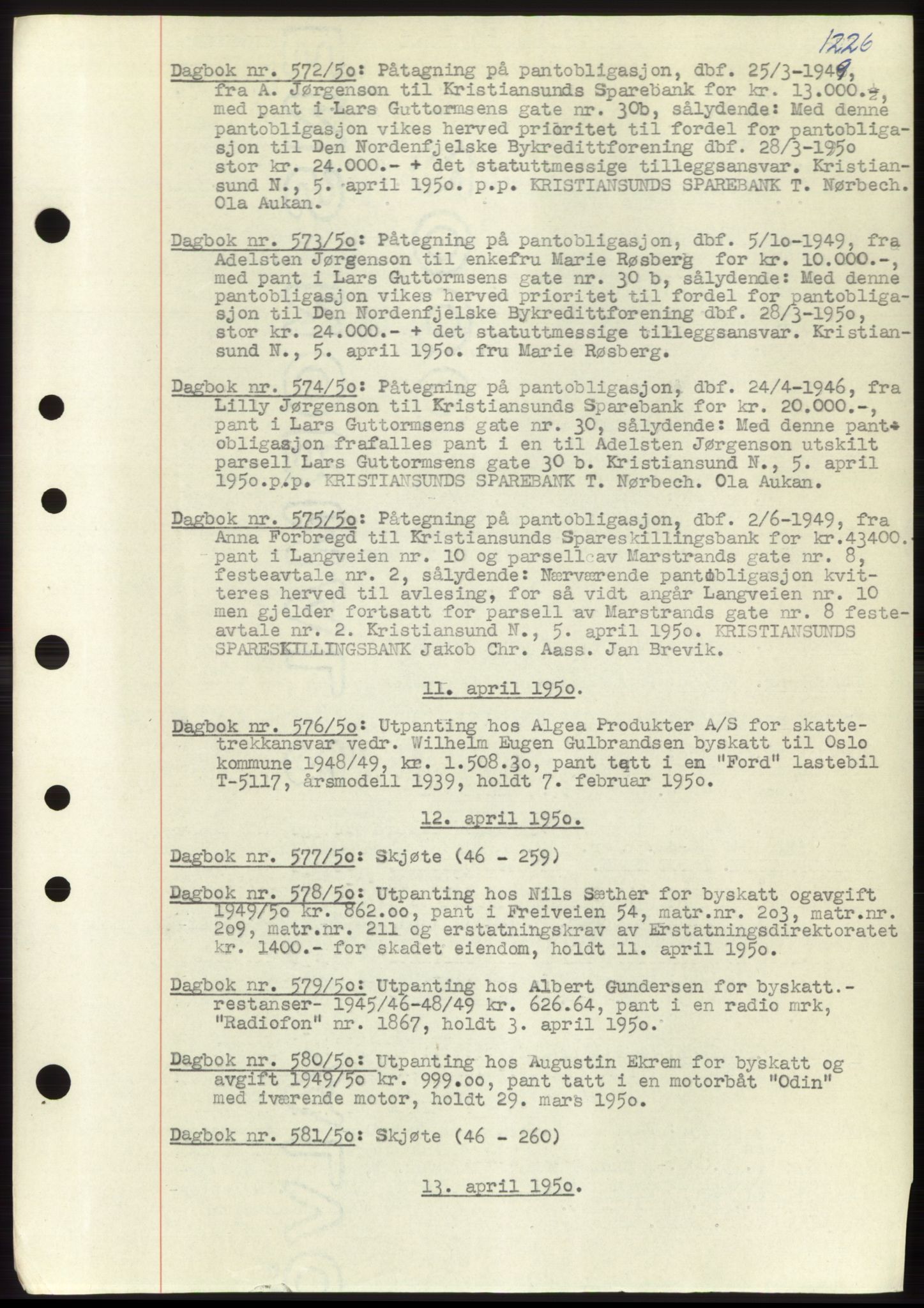 Kristiansund byfogd, AV/SAT-A-4587/A/27: Pantebok nr. 32b, 1945-1950, Dagboknr: 572/1950