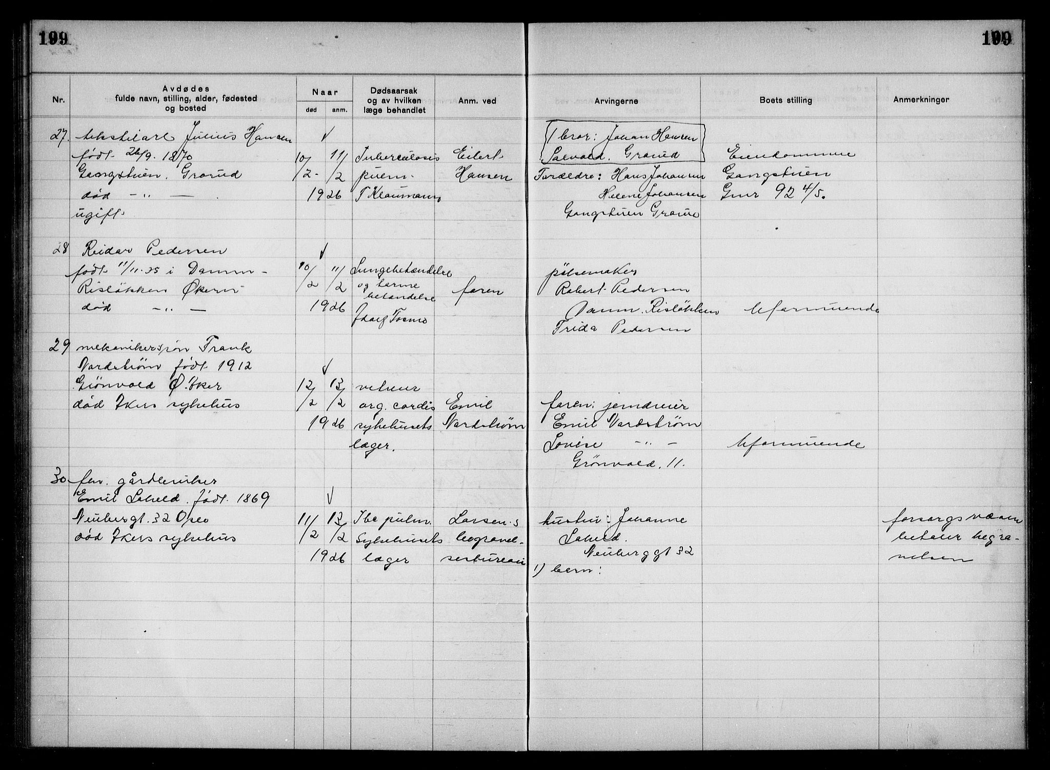 Aker kriminaldommer, skifte- og auksjonsforvalterembete, AV/SAO-A-10452/H/Hb/Hba/Hbac/L0001: Dødsfallsprotokoll for Østre Aker, 1922-1927, s. 199