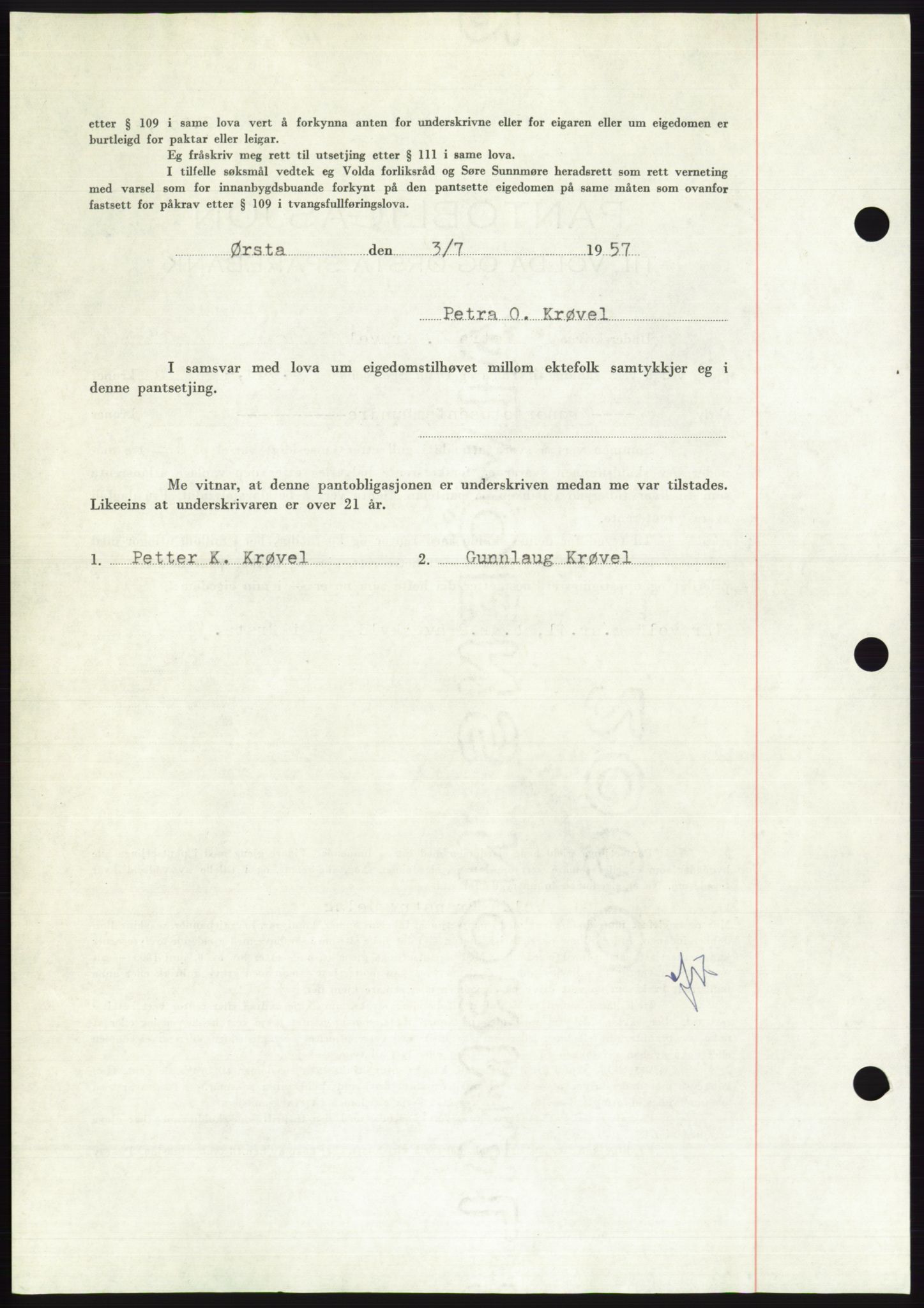 Søre Sunnmøre sorenskriveri, AV/SAT-A-4122/1/2/2C/L0130: Pantebok nr. 18B, 1957-1958, Dagboknr: 1652/1957
