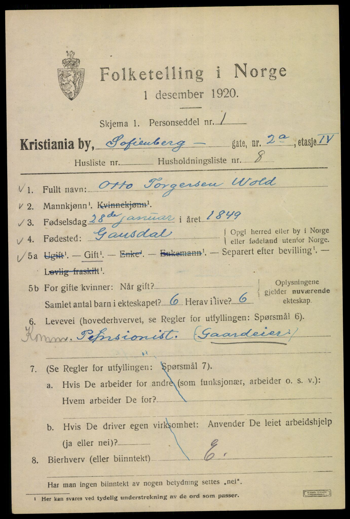 SAO, Folketelling 1920 for 0301 Kristiania kjøpstad, 1920, s. 522297