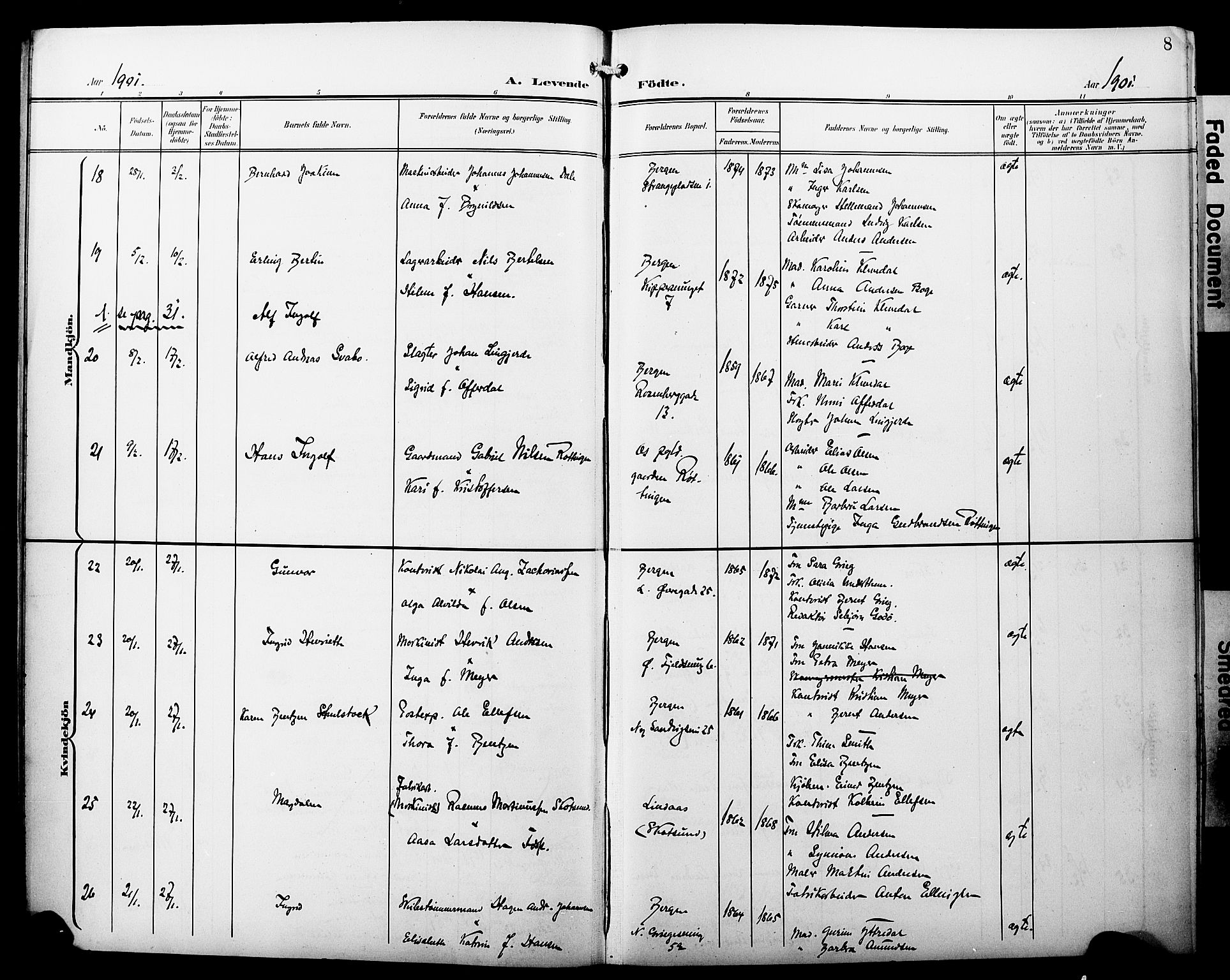 Fødselsstiftelsens sokneprestembete*, SAB/-: Klokkerbok nr. A 1, 1900-1909, s. 8