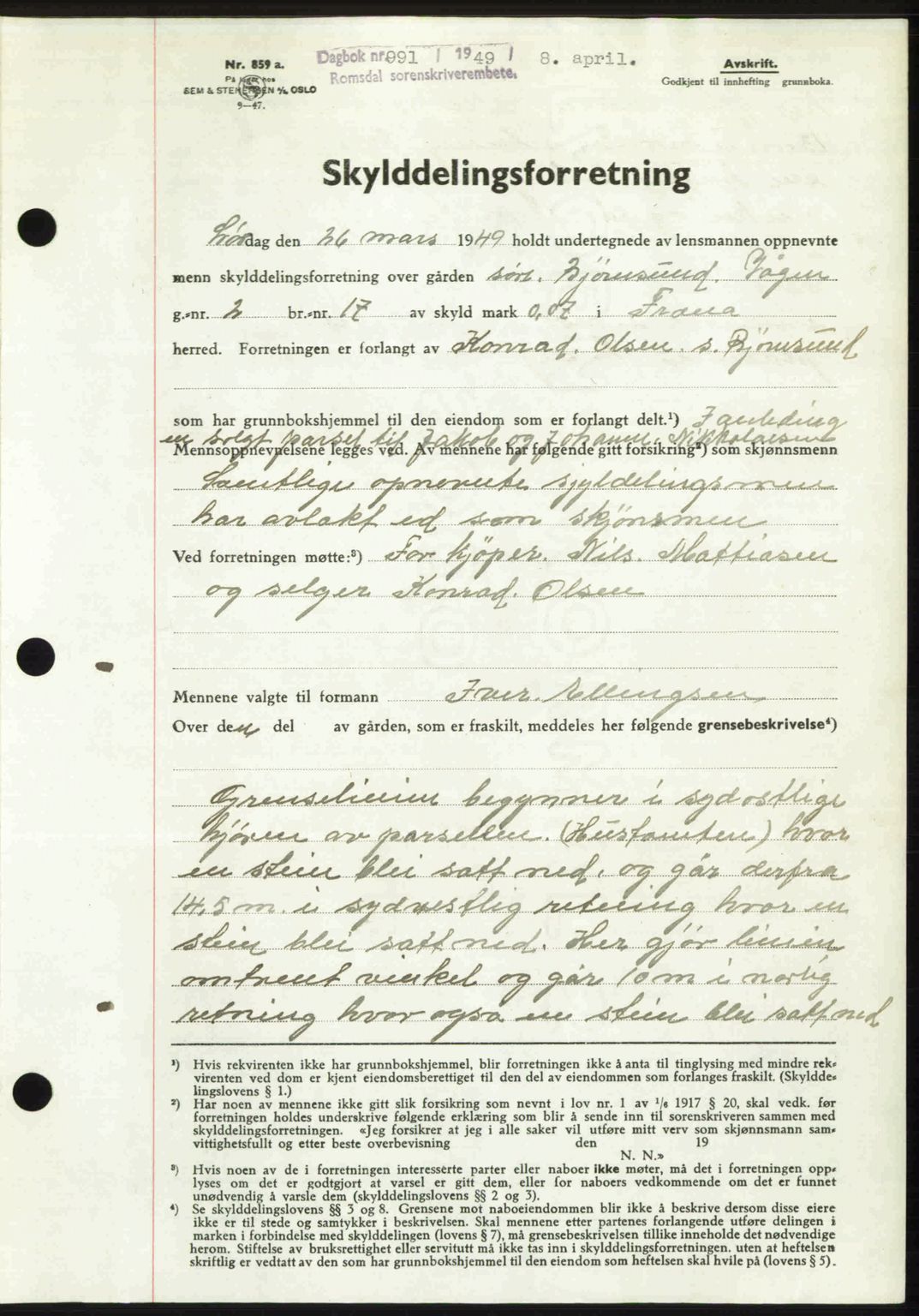 Romsdal sorenskriveri, AV/SAT-A-4149/1/2/2C: Pantebok nr. A29, 1949-1949, Dagboknr: 991/1949