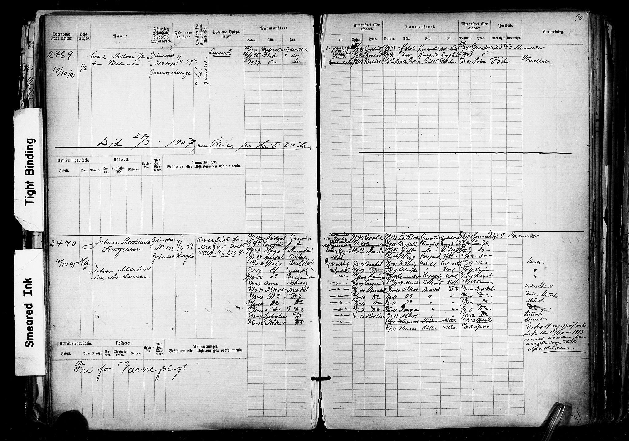 Grimstad mønstringskrets, AV/SAK-2031-0013/F/Fb/L0012: Hovedrulle nr 2291-3051, V-25, 1889-1900, s. 100