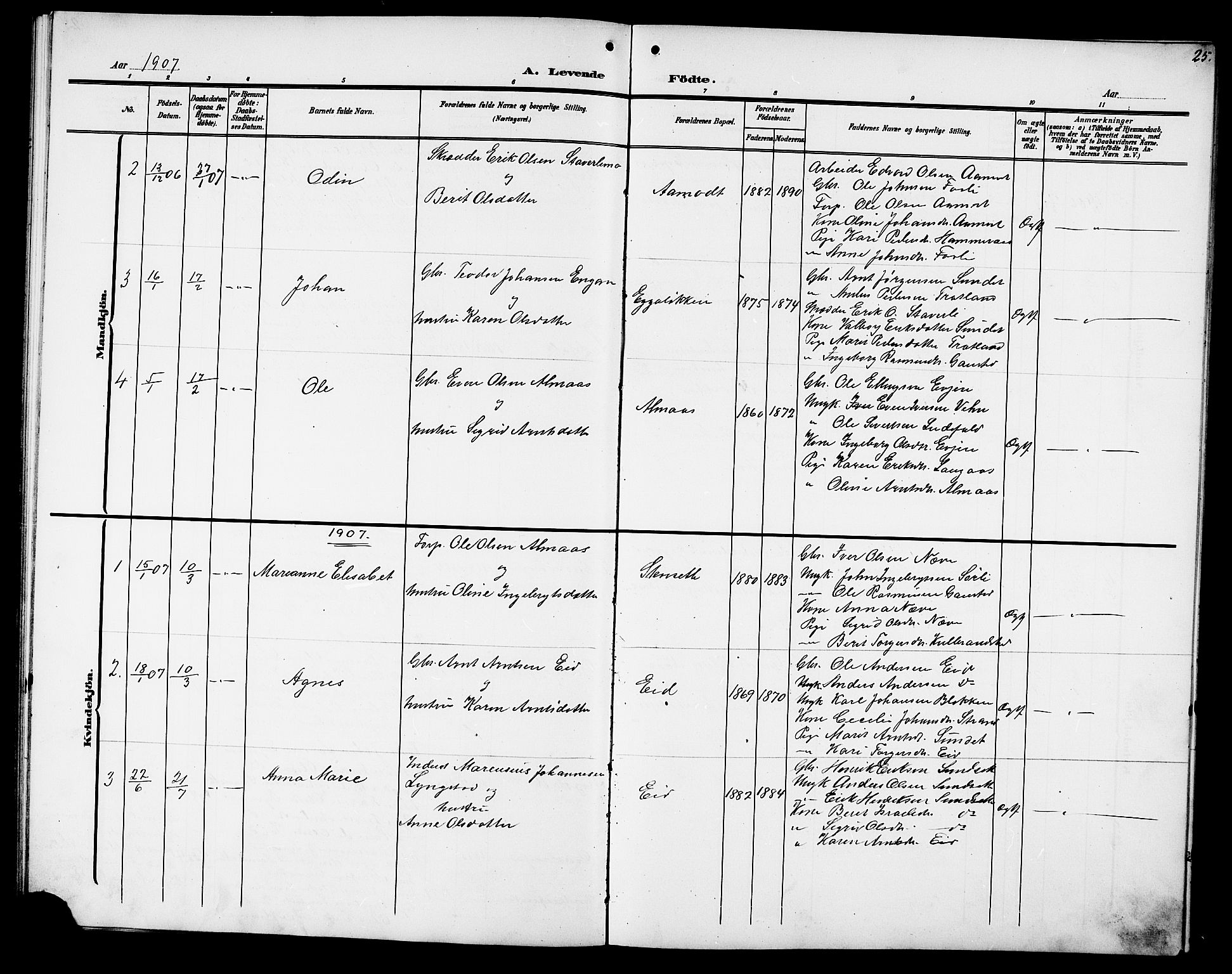 Ministerialprotokoller, klokkerbøker og fødselsregistre - Sør-Trøndelag, AV/SAT-A-1456/694/L1133: Klokkerbok nr. 694C05, 1901-1914, s. 25