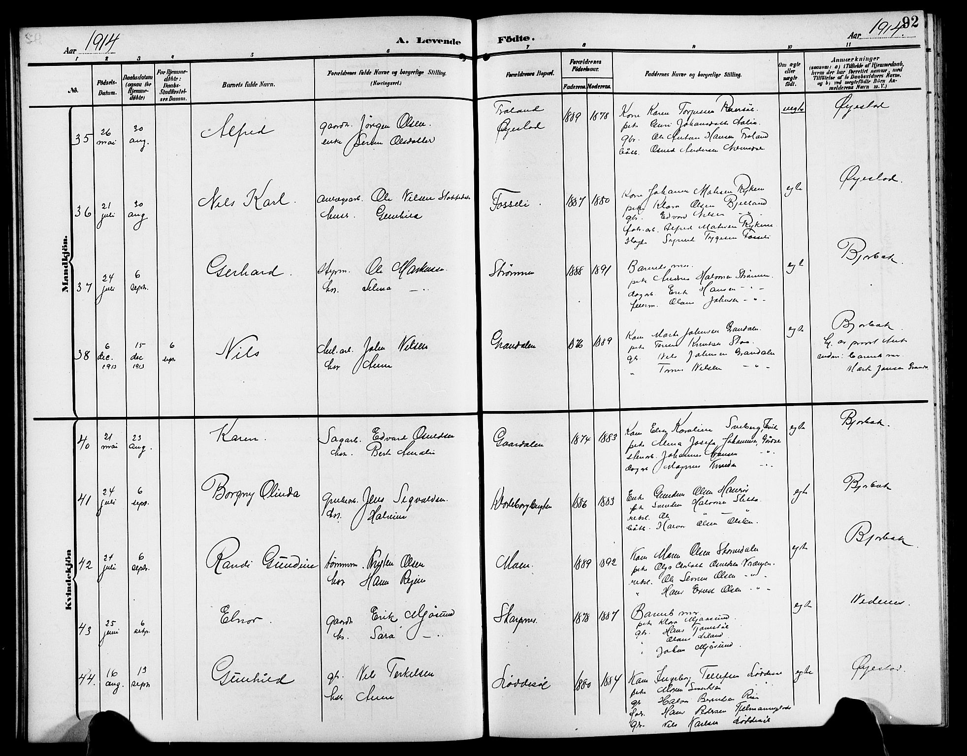 Øyestad sokneprestkontor, AV/SAK-1111-0049/F/Fb/L0011: Klokkerbok nr. B 11, 1906-1918, s. 92