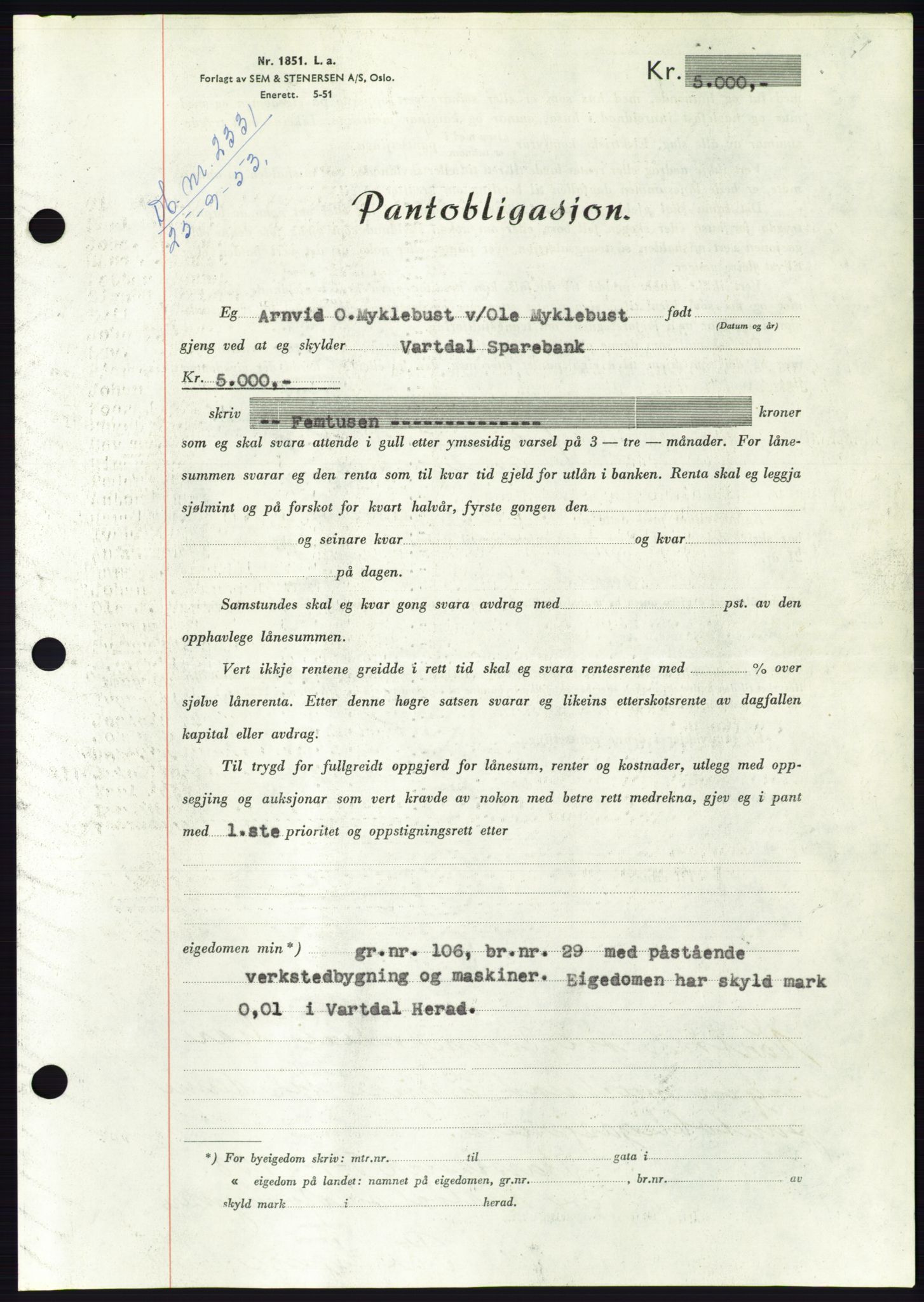 Søre Sunnmøre sorenskriveri, AV/SAT-A-4122/1/2/2C/L0124: Pantebok nr. 12B, 1953-1954, Dagboknr: 2331/1953