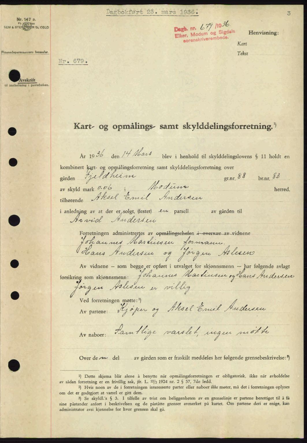 Eiker, Modum og Sigdal sorenskriveri, SAKO/A-123/G/Ga/Gab/L0032: Pantebok nr. A2, 1936-1936, Dagboknr: 679/1936