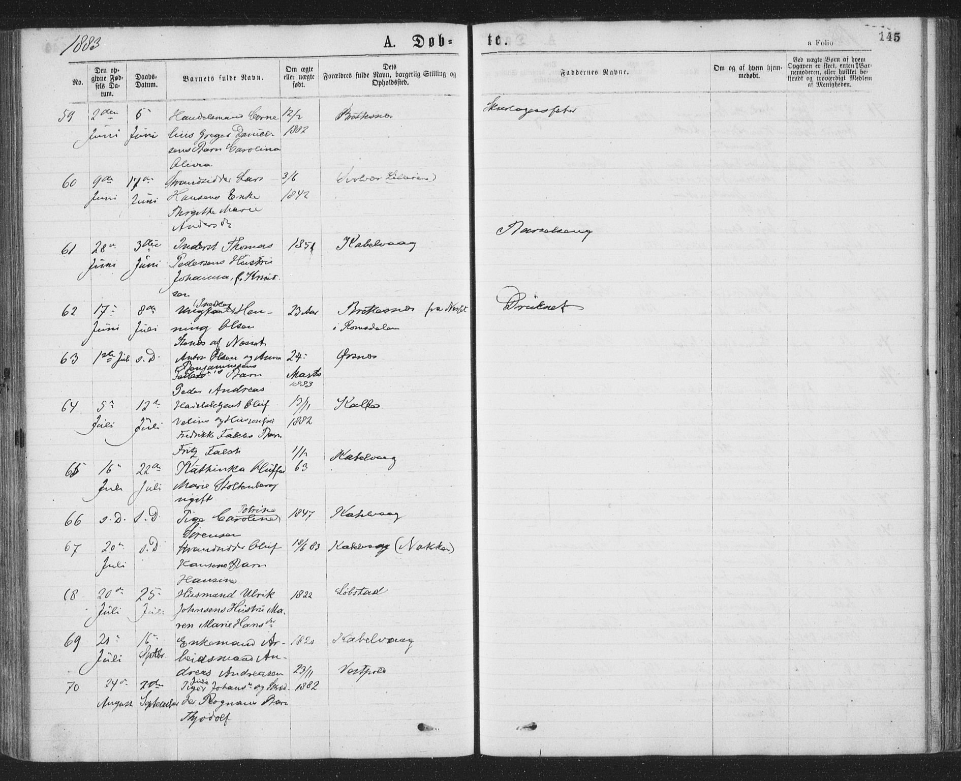 Ministerialprotokoller, klokkerbøker og fødselsregistre - Nordland, AV/SAT-A-1459/874/L1058: Ministerialbok nr. 874A02, 1878-1883, s. 145