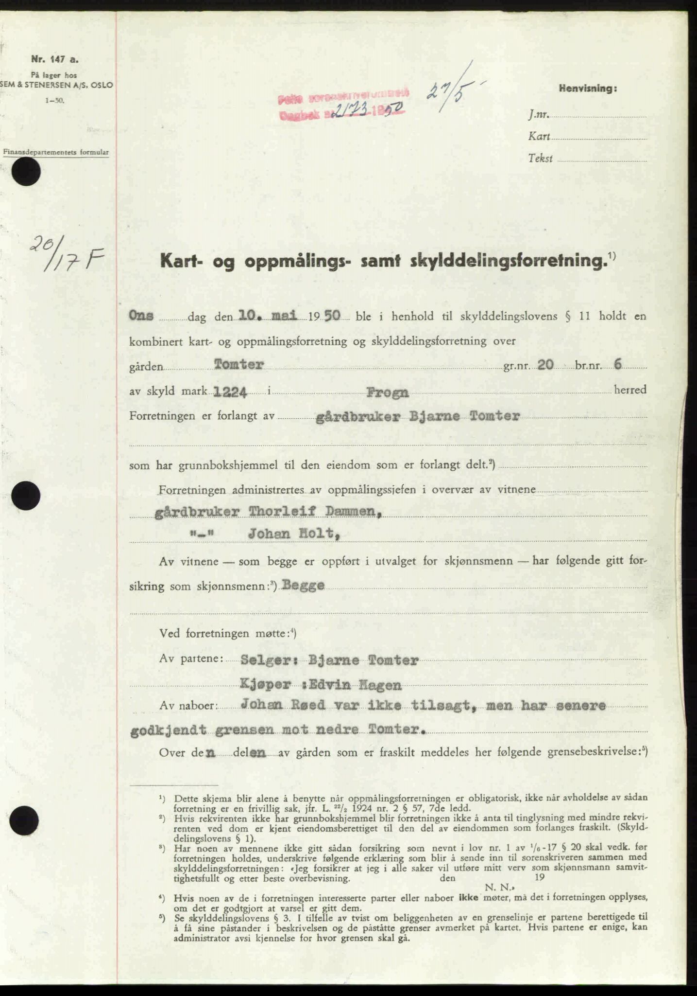 Follo sorenskriveri, SAO/A-10274/G/Ga/Gaa/L0092: Pantebok nr. I 92, 1950-1950, Dagboknr: 2173/1950