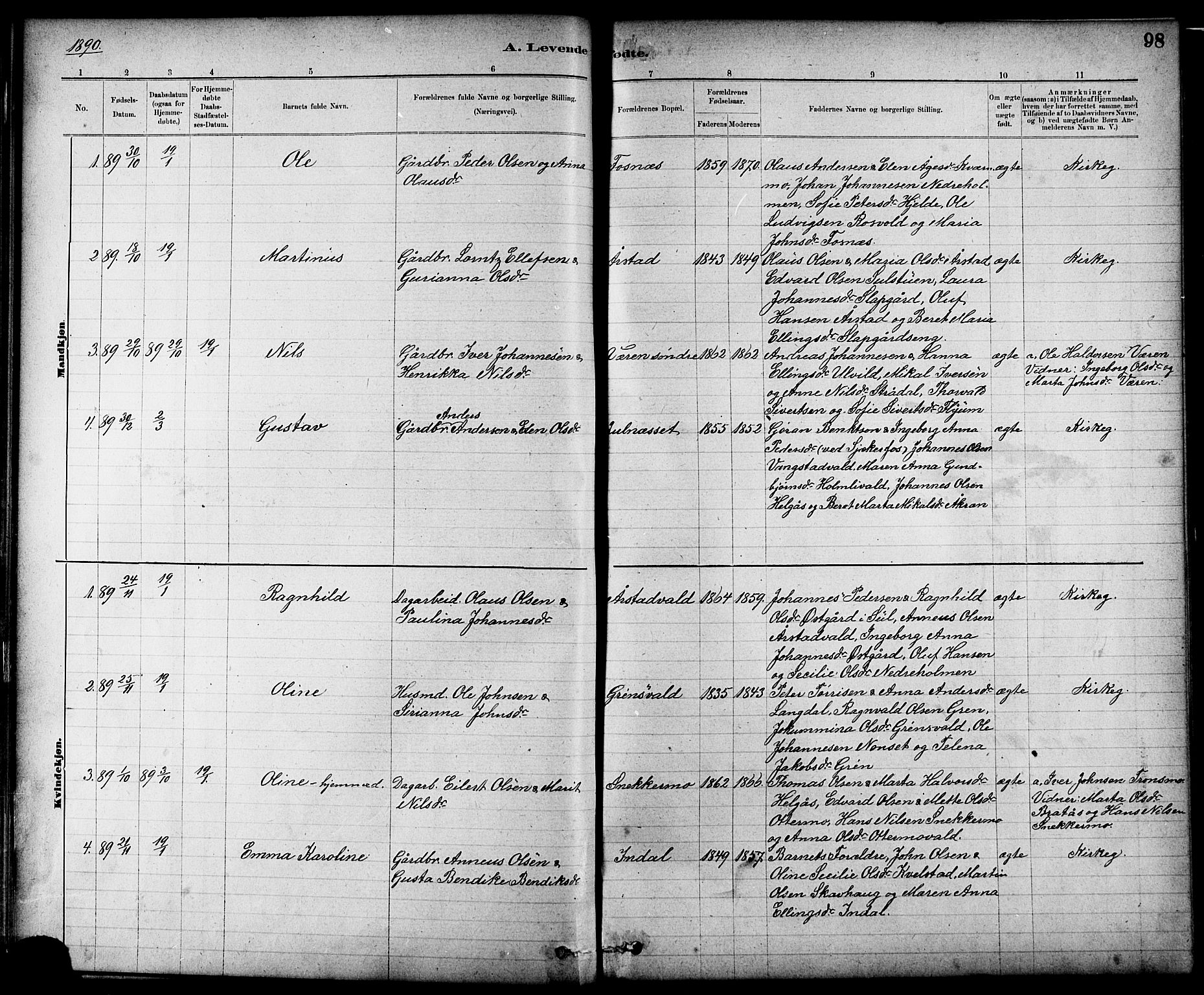 Ministerialprotokoller, klokkerbøker og fødselsregistre - Nord-Trøndelag, SAT/A-1458/724/L0267: Klokkerbok nr. 724C03, 1879-1898, s. 98
