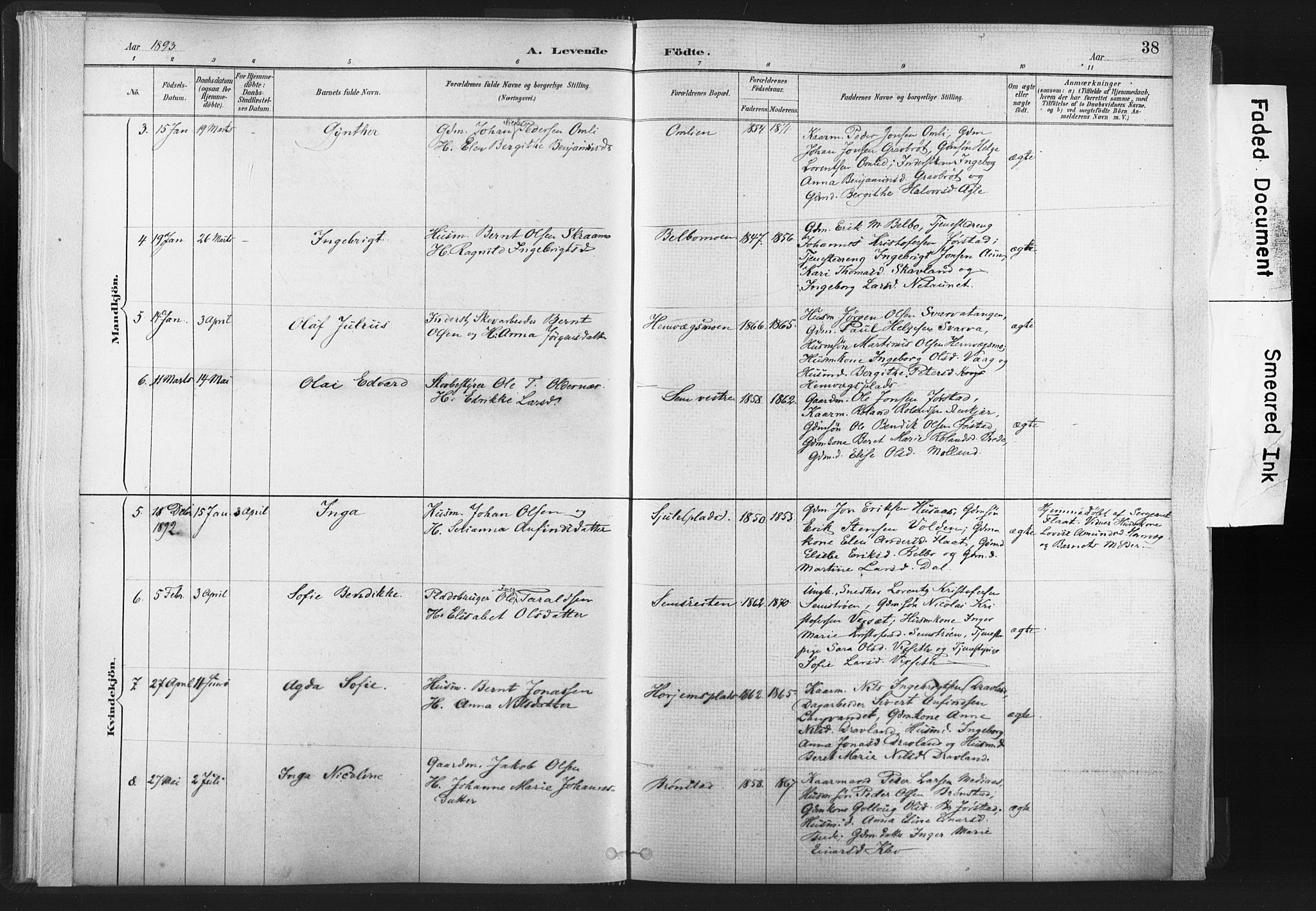 Ministerialprotokoller, klokkerbøker og fødselsregistre - Nord-Trøndelag, SAT/A-1458/749/L0474: Ministerialbok nr. 749A08, 1887-1903, s. 38