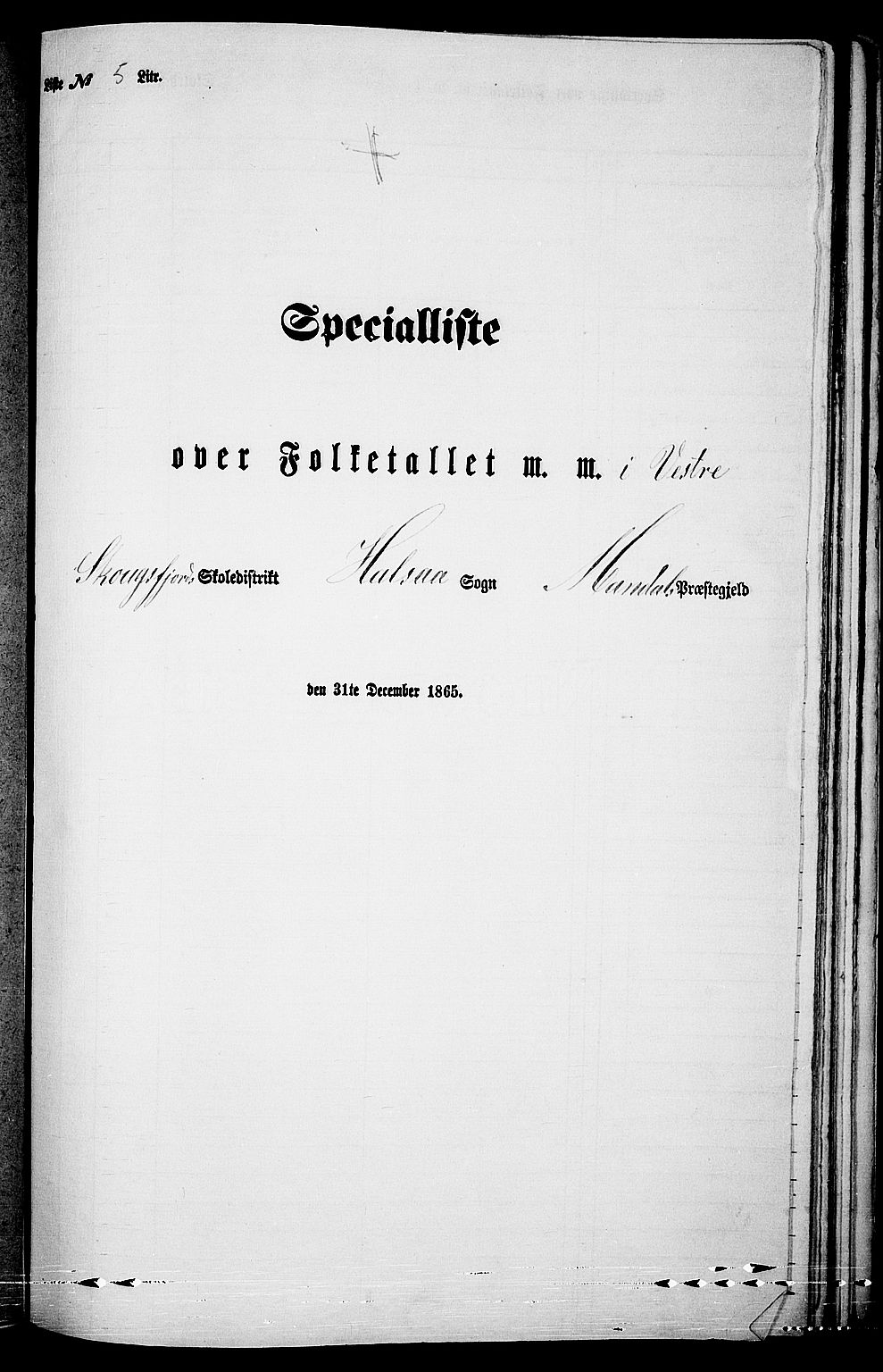 RA, Folketelling 1865 for 1019L Mandal prestegjeld, Halse sokn og Harkmark sokn, 1865, s. 85