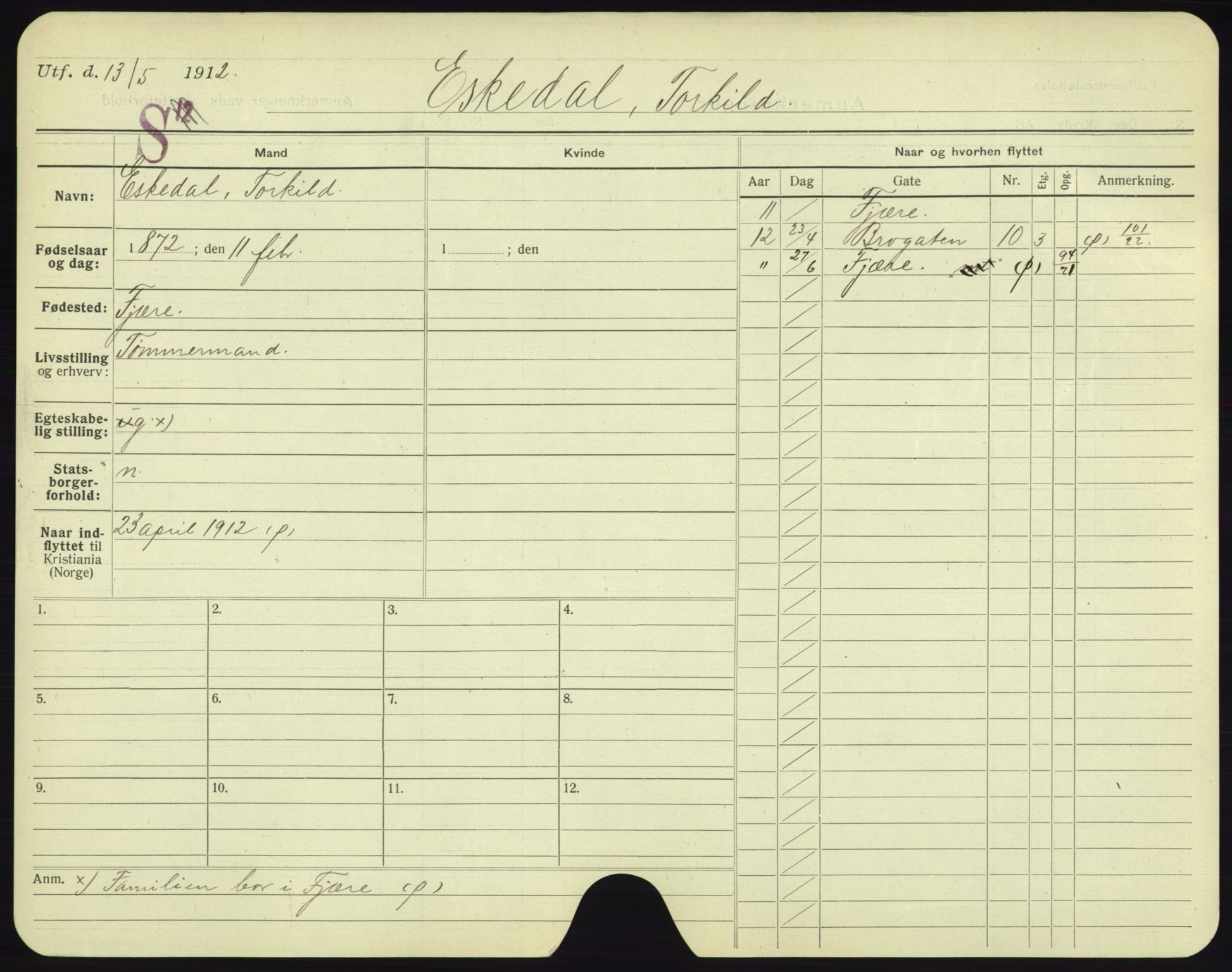 Oslo folkeregister, Registerkort, AV/SAO-A-11715/F/Fa/Fac/L0002: Menn, 1906-1914, s. 1176a