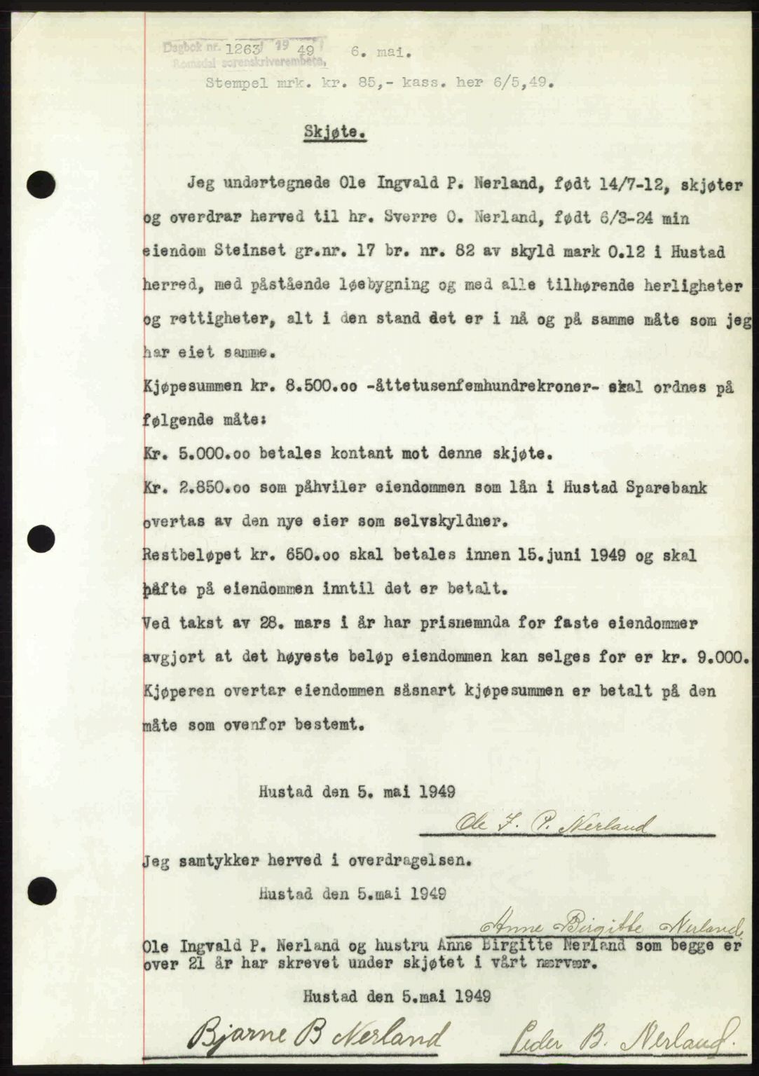 Romsdal sorenskriveri, SAT/A-4149/1/2/2C: Pantebok nr. A29, 1949-1949, Dagboknr: 1263/1949