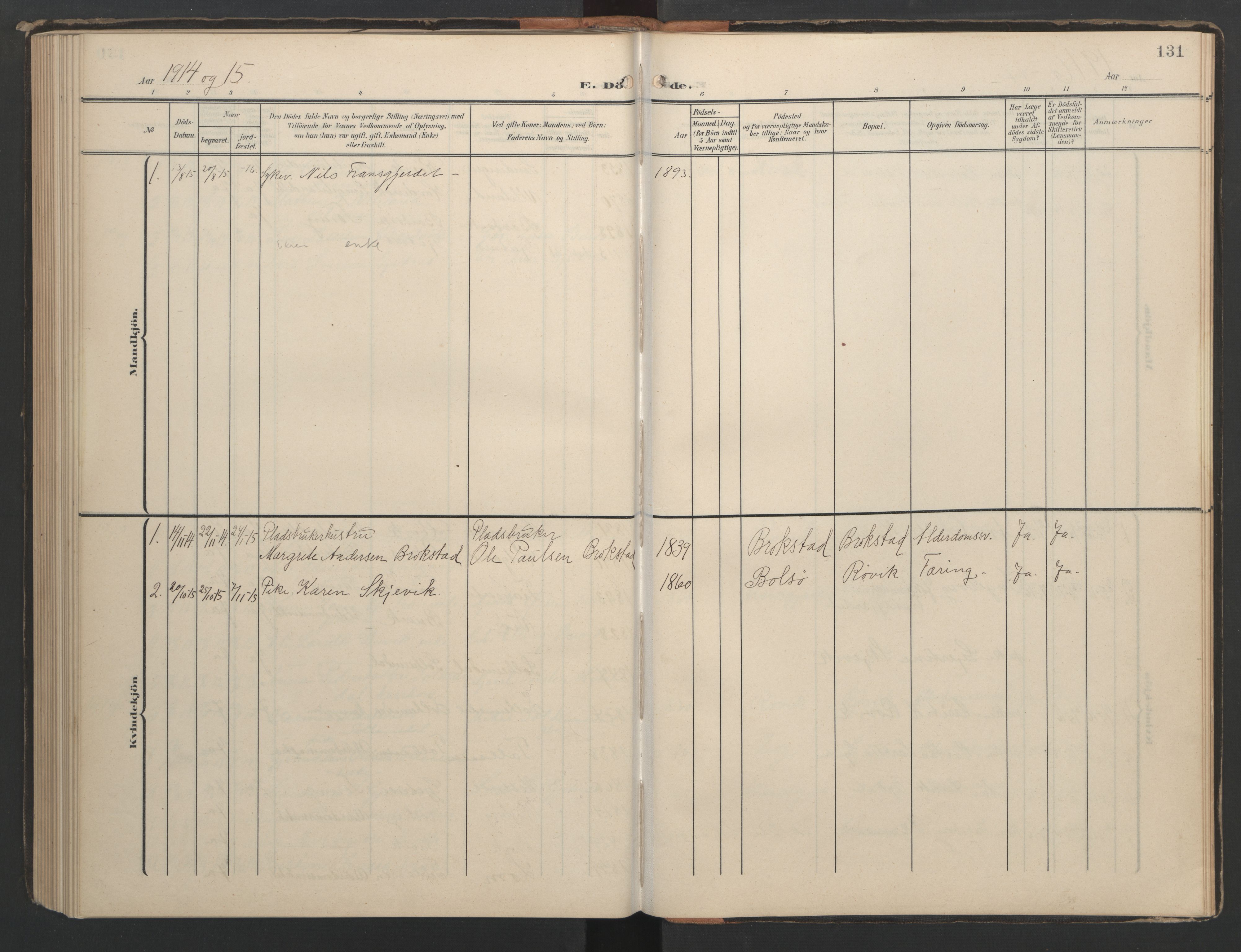 Ministerialprotokoller, klokkerbøker og fødselsregistre - Møre og Romsdal, SAT/A-1454/556/L0677: Klokkerbok nr. 556C01, 1907-1953, s. 131