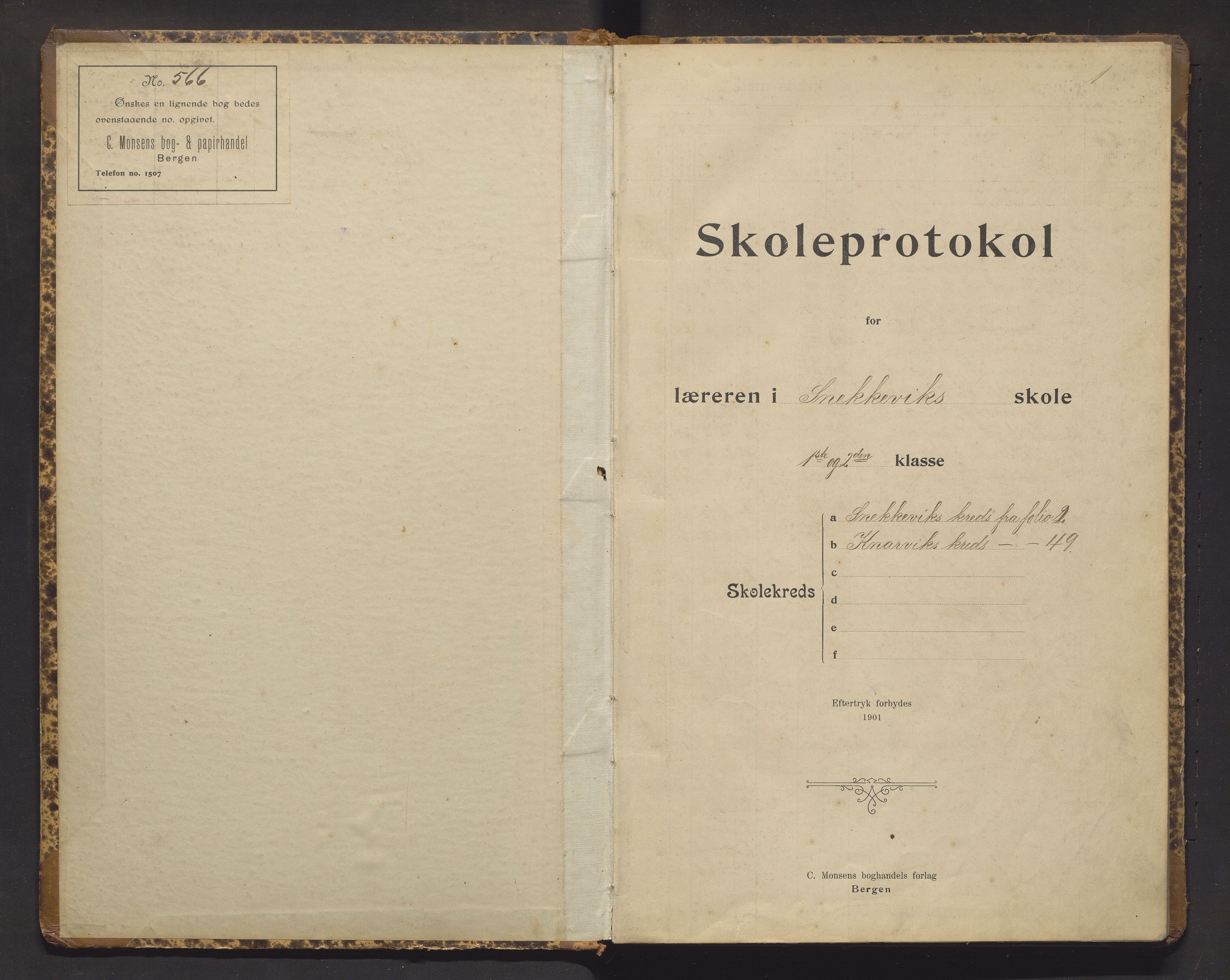 Fjell kommune. Barneskulane, IKAH/1246-231/F/Fe/L0003: Skuleprotokoll for Snekkevik, Knarrevik og Valen krinsar, 1905-1919