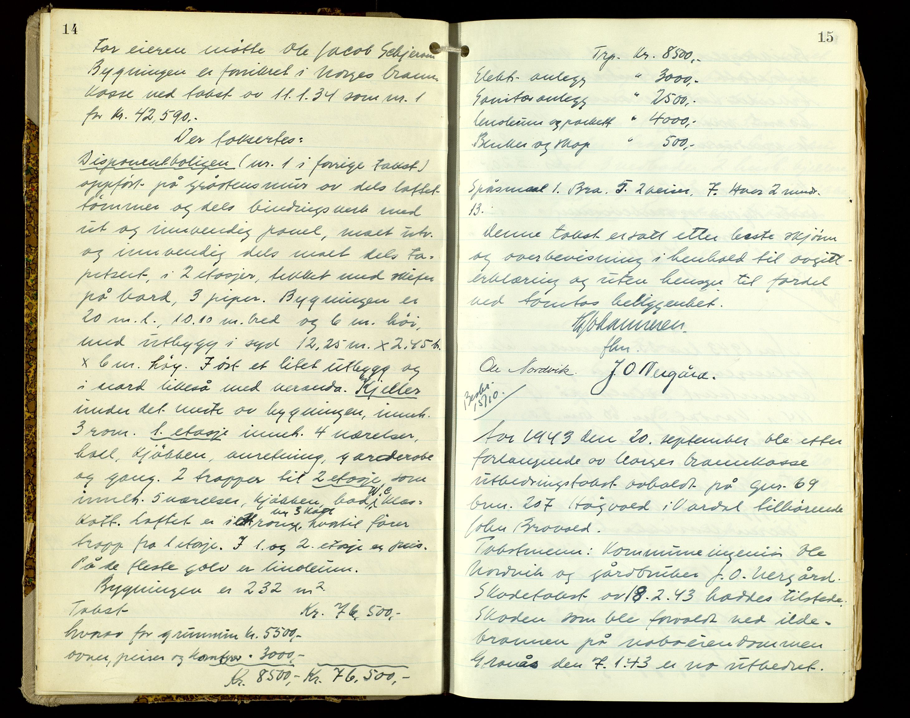 Norges Brannkasse, Vardal, AV/SAH-NBRANV-044/F/L0003: Branntakstprotokoll, 1943-1952, s. 14-15