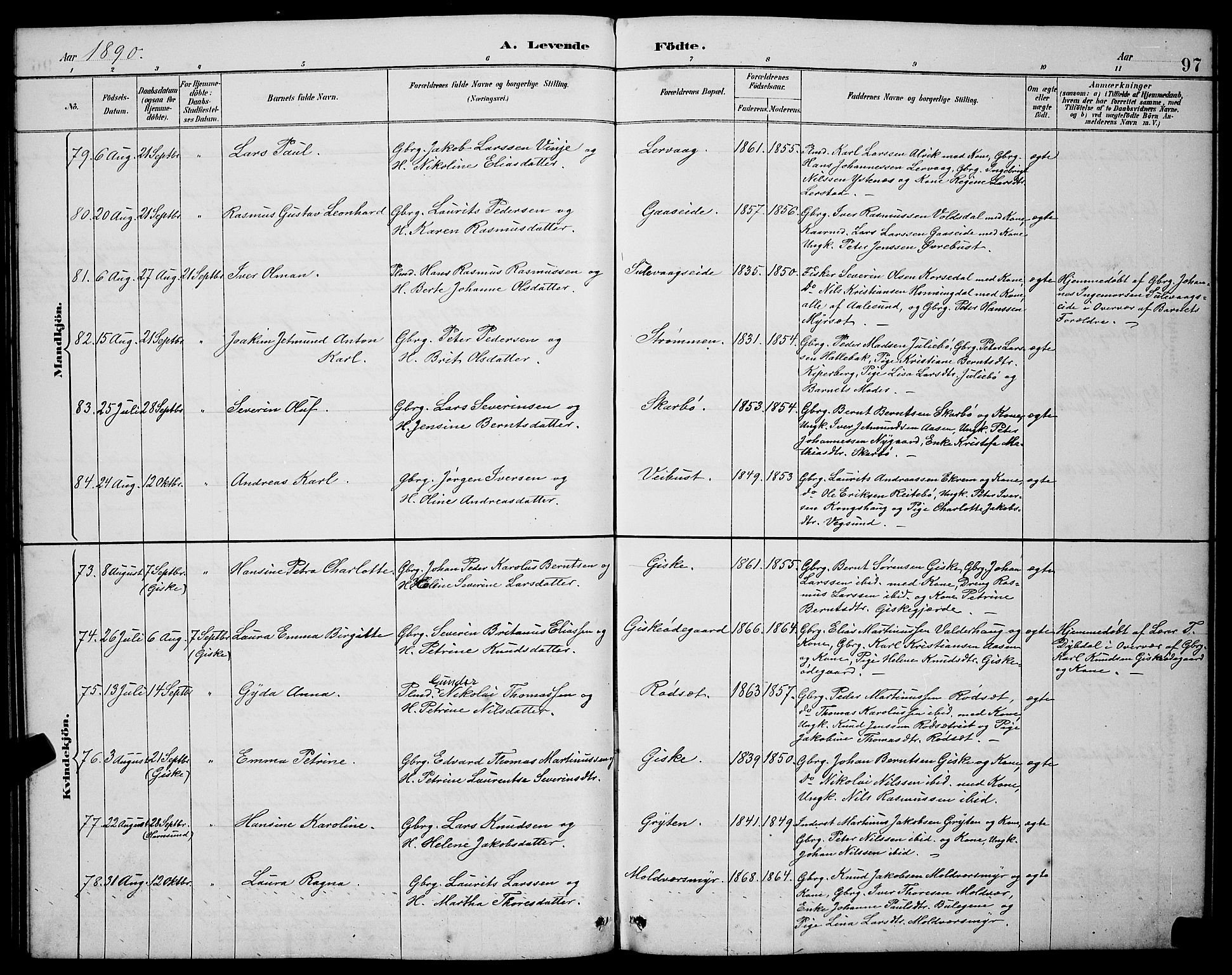 Ministerialprotokoller, klokkerbøker og fødselsregistre - Møre og Romsdal, AV/SAT-A-1454/528/L0431: Klokkerbok nr. 528C12, 1885-1898, s. 97