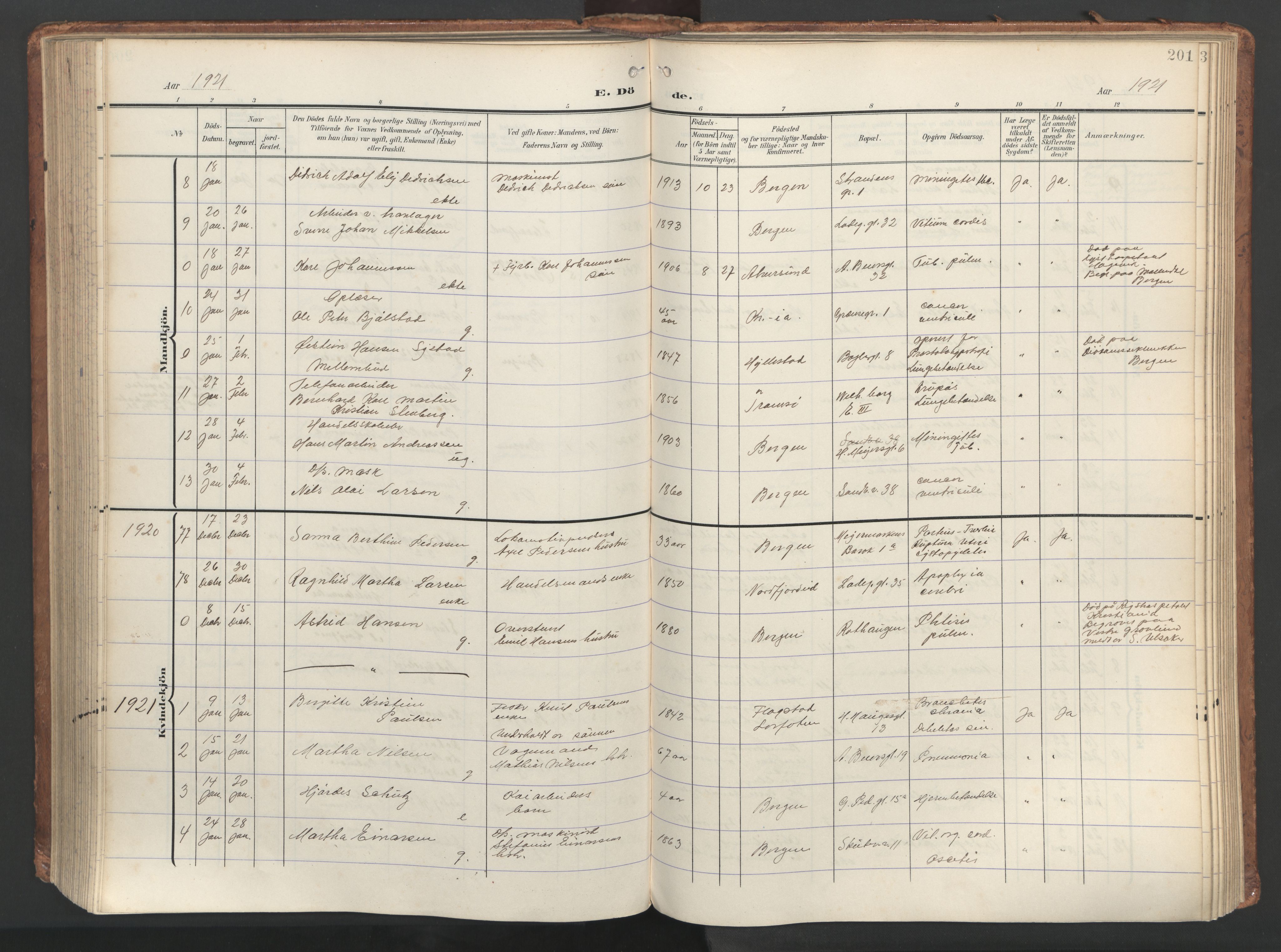 Sandviken Sokneprestembete, SAB/A-77601/H/Ha/L0019: Ministerialbok nr. E 2, 1905-1933, s. 201