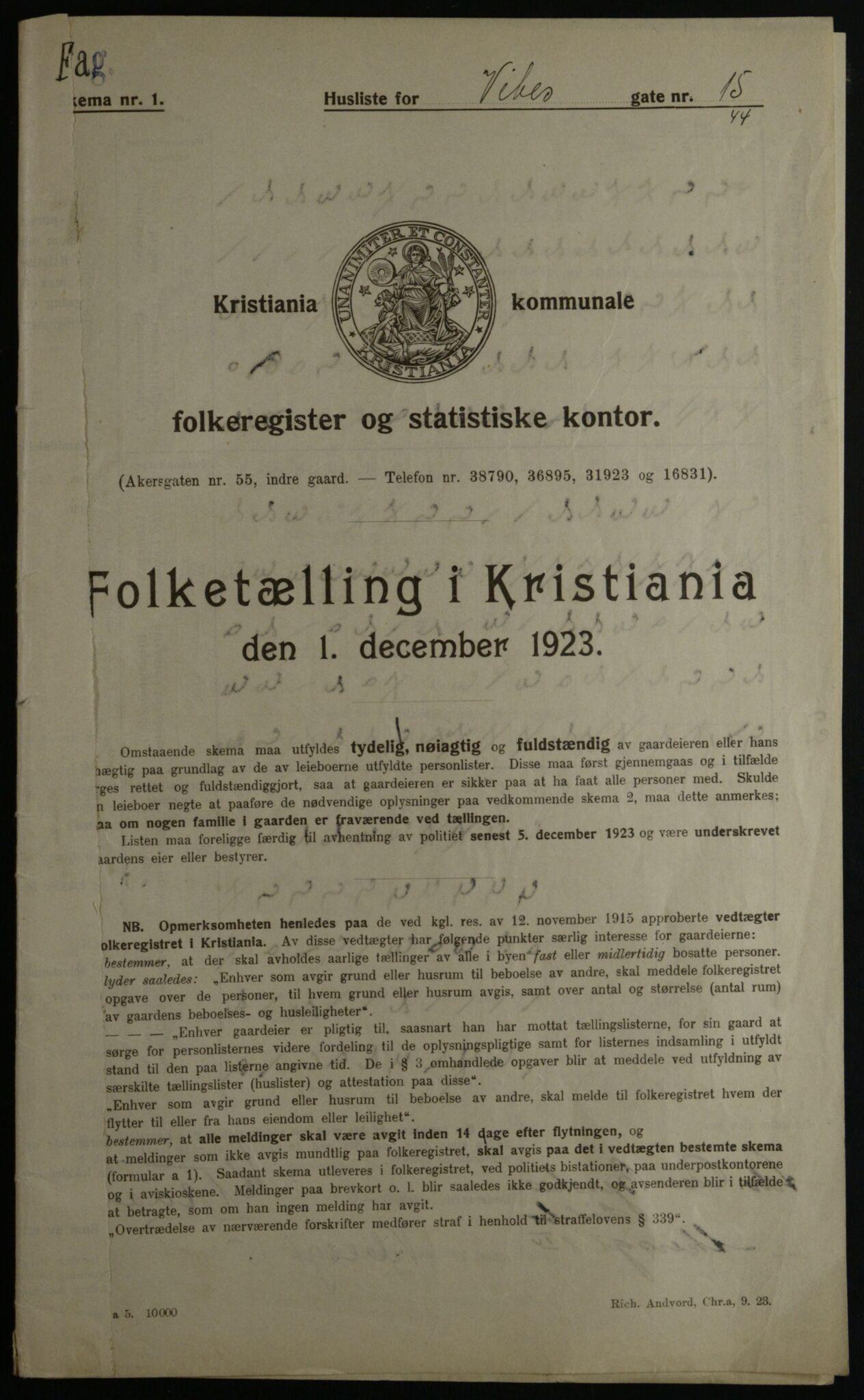 OBA, Kommunal folketelling 1.12.1923 for Kristiania, 1923, s. 135799