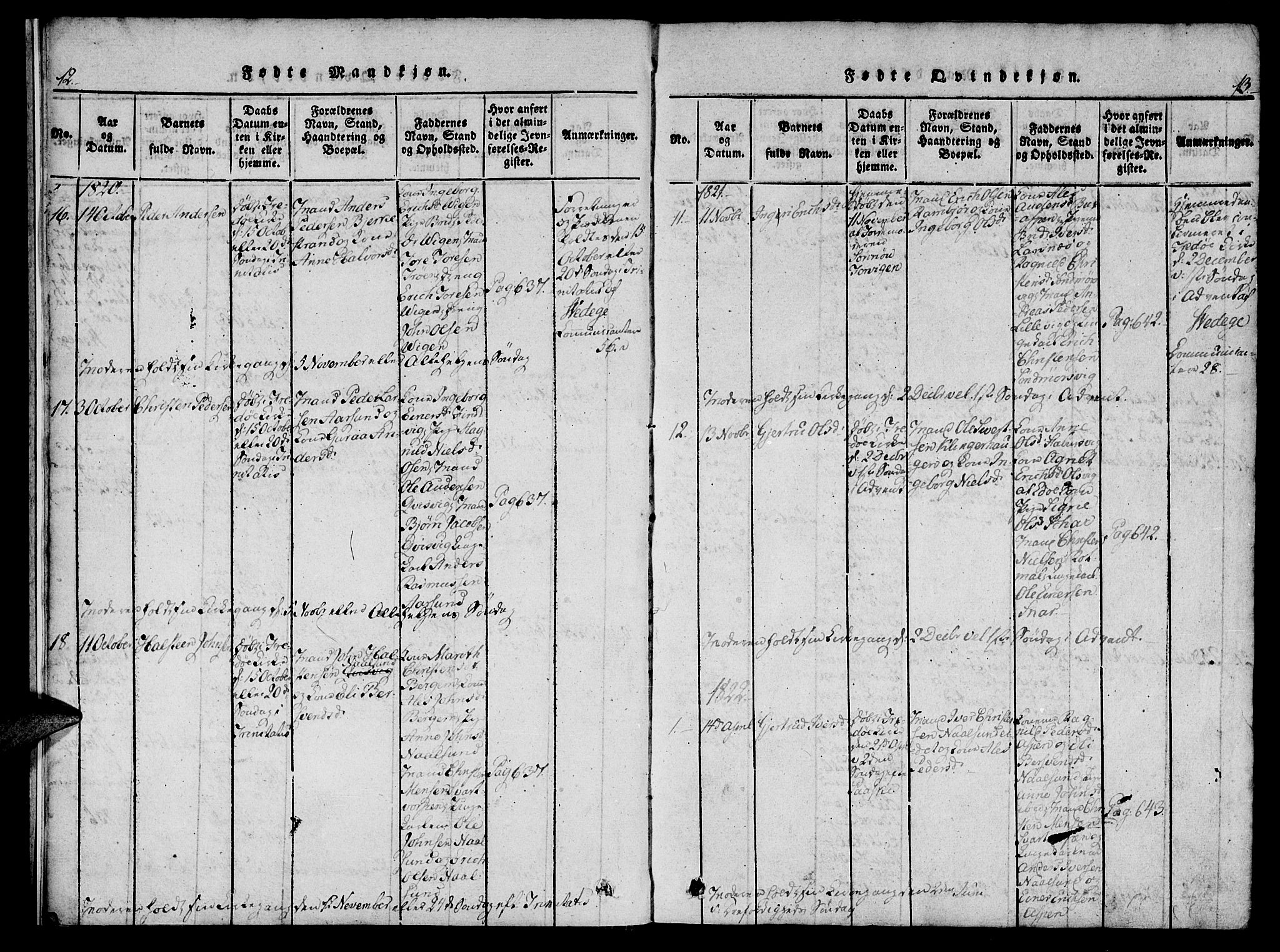 Ministerialprotokoller, klokkerbøker og fødselsregistre - Møre og Romsdal, AV/SAT-A-1454/573/L0873: Klokkerbok nr. 573C01, 1819-1834, s. 12-13